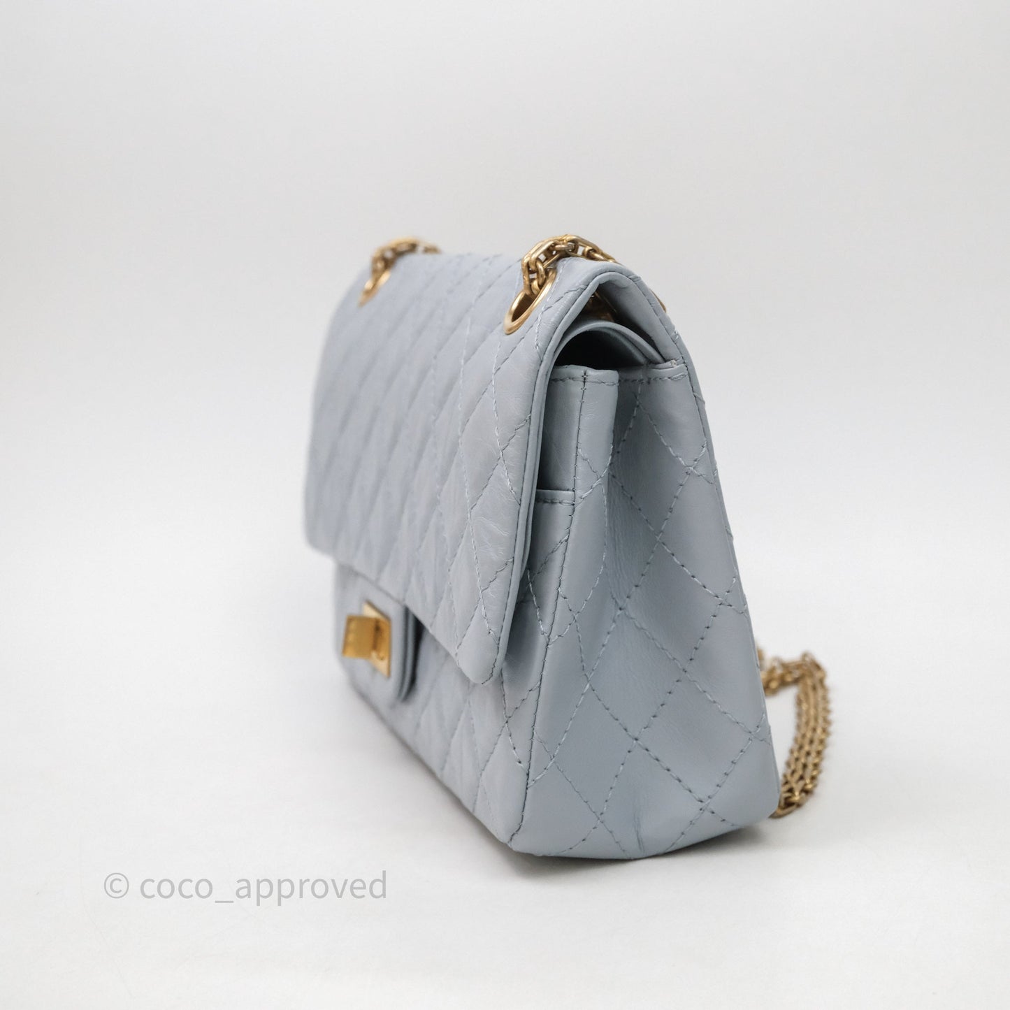 Chanel Reissue 225 Quilted Grey Blue Calfskin Aged Gold Hardware