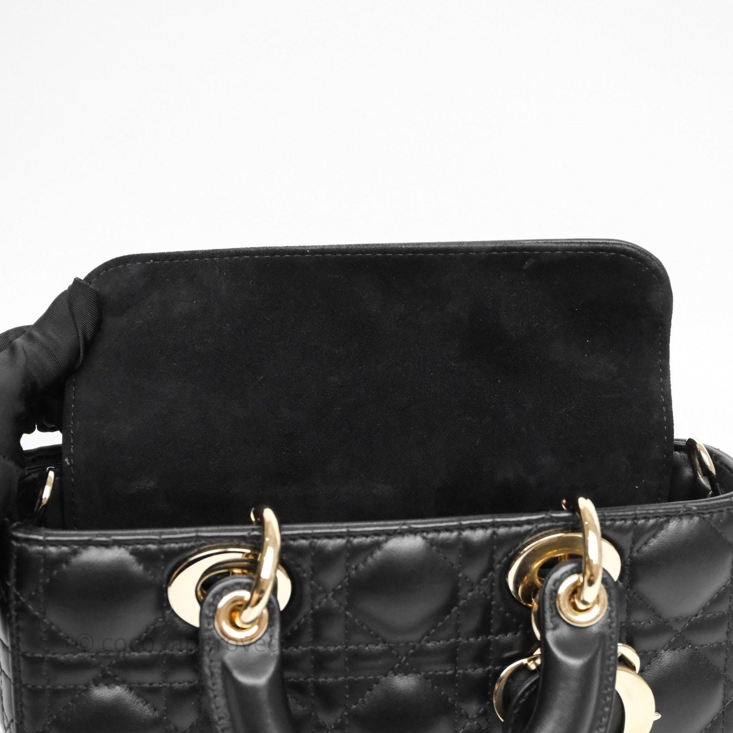 Christian Dior Small Lady D-Joy Bag Black Lambskin Cannage Gold Hardware