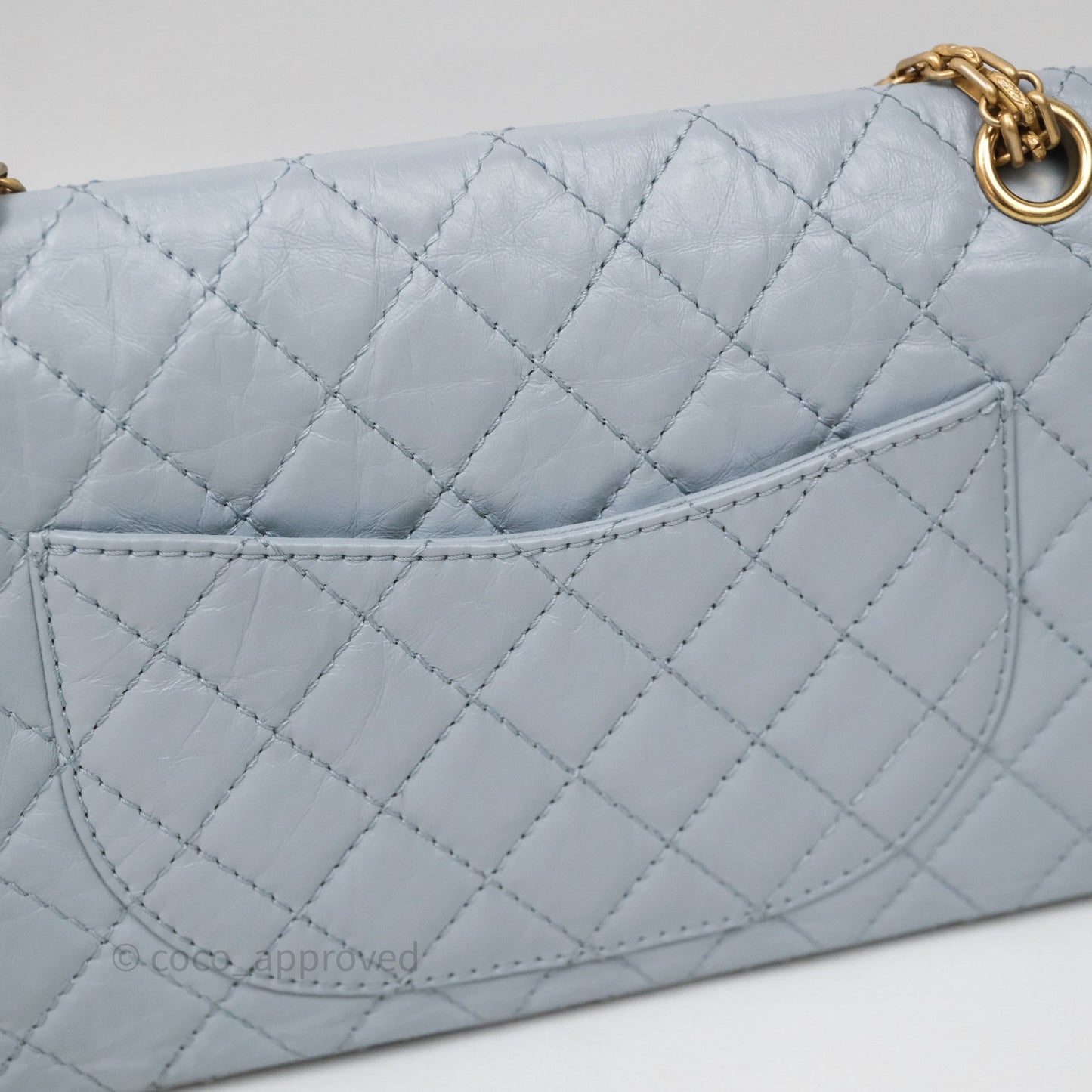Chanel Reissue 225 Quilted Grey Blue Calfskin Aged Gold Hardware