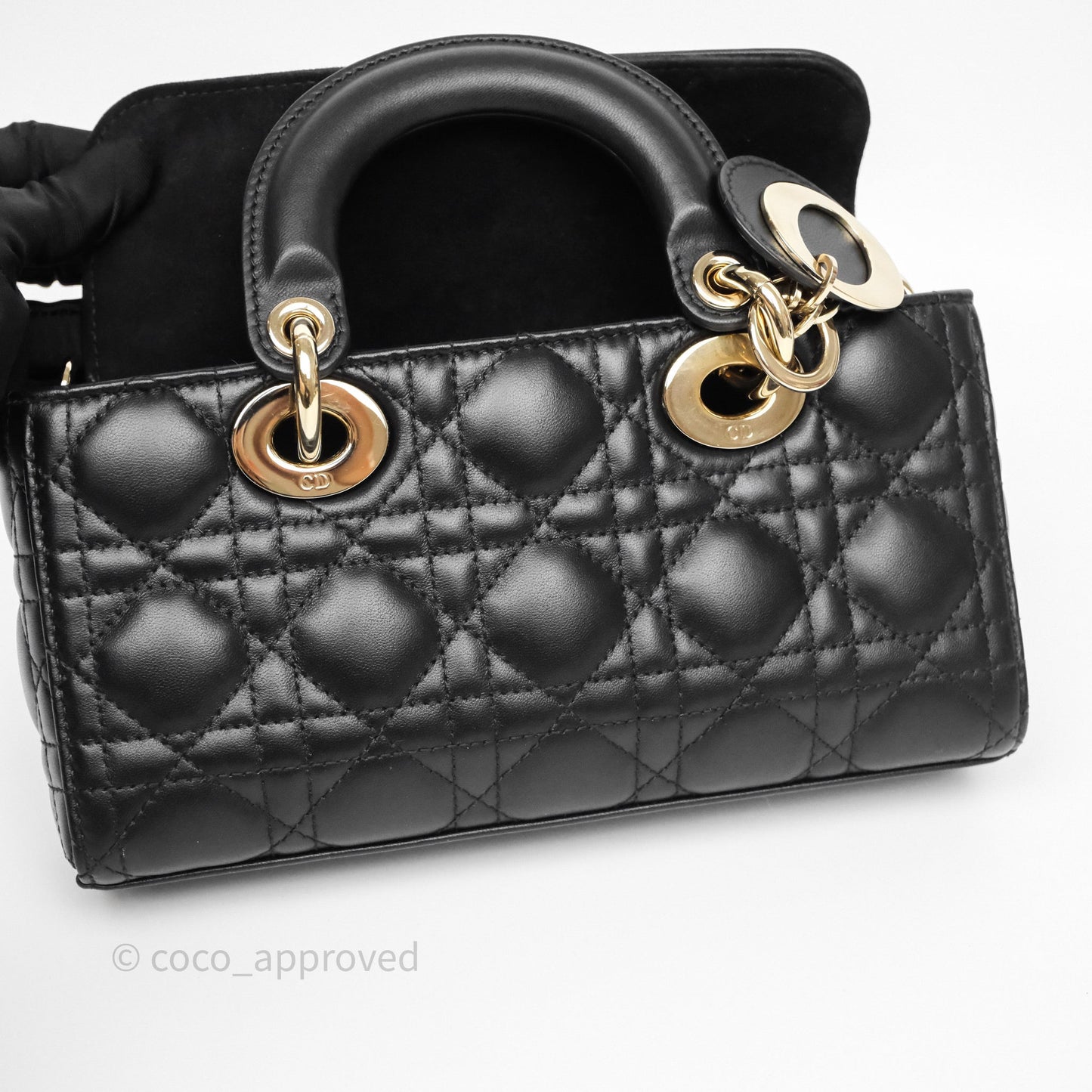 Christian Dior Small Lady D-Joy Bag Black Lambskin Cannage Gold Hardware