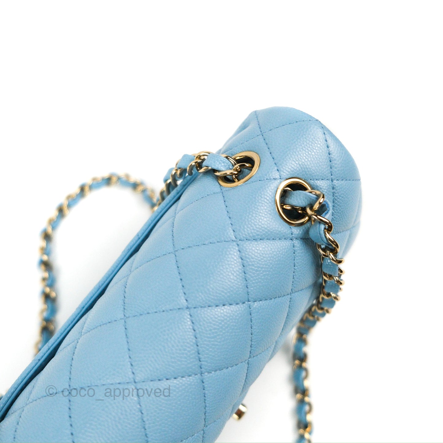 Chanel Small Classic Quilted Flap Light Blue Caviar Gold Hardware