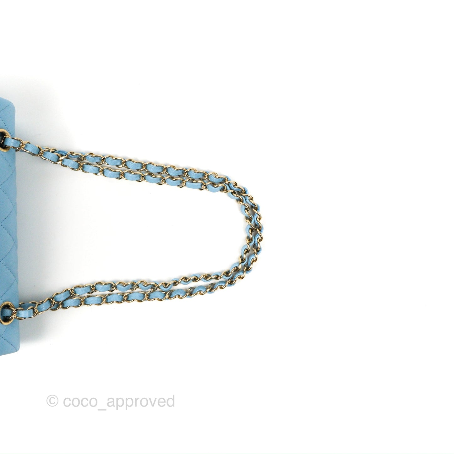 Chanel Small Classic Quilted Flap Light Blue Caviar Gold Hardware