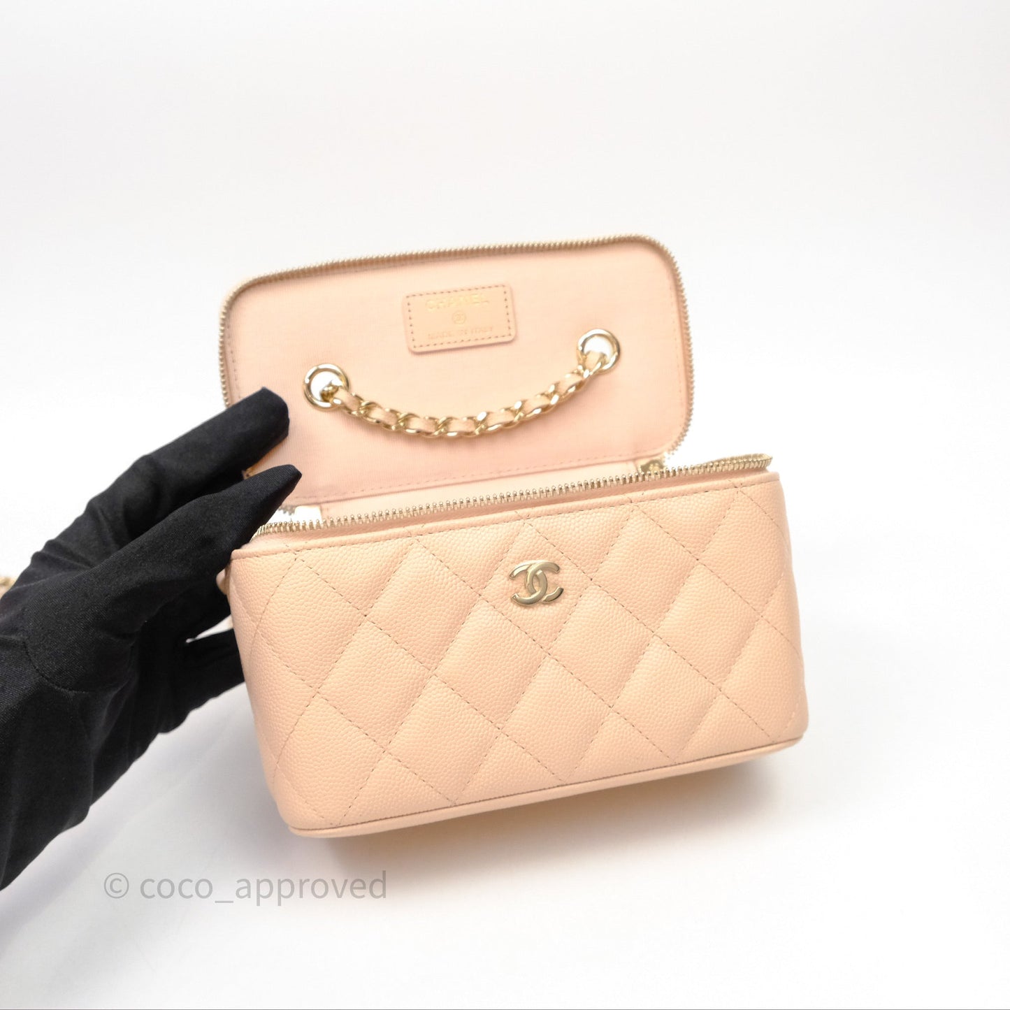 Chanel Vanity With Classic Chain Light Beige Caviar Gold Hardware