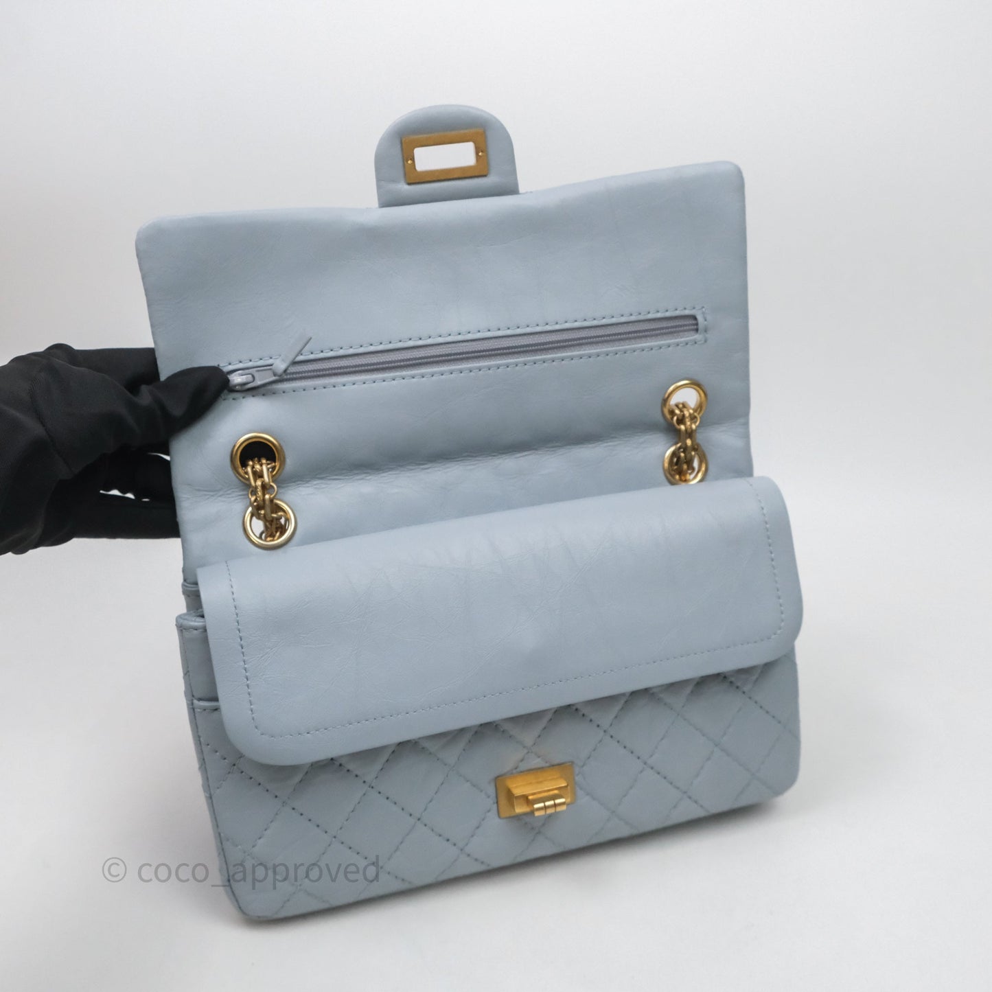 Chanel Reissue 225 Quilted Grey Blue Calfskin Aged Gold Hardware