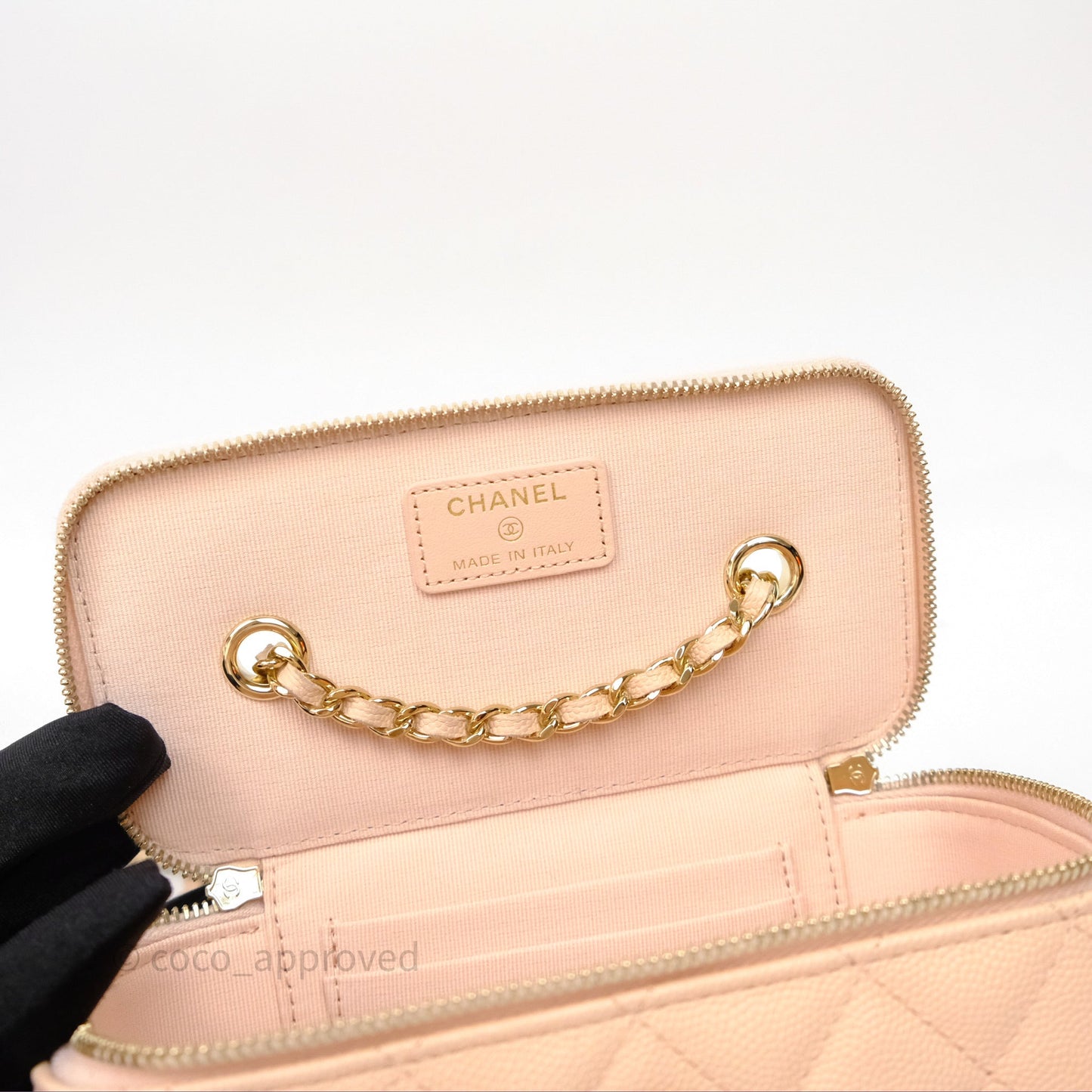 Chanel Vanity With Classic Chain Light Beige Caviar Gold Hardware