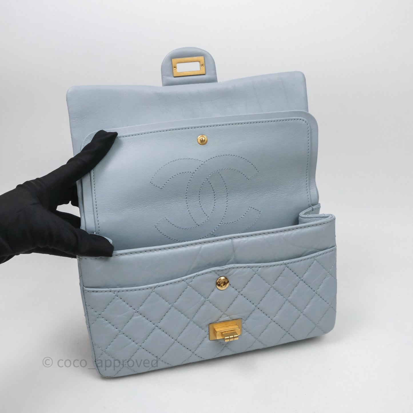 Chanel Reissue 225 Quilted Grey Blue Calfskin Aged Gold Hardware