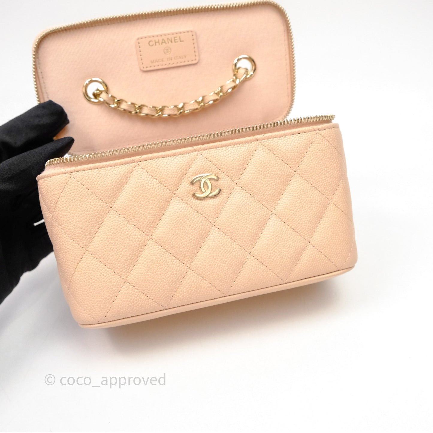 Chanel Vanity With Classic Chain Light Beige Caviar Gold Hardware