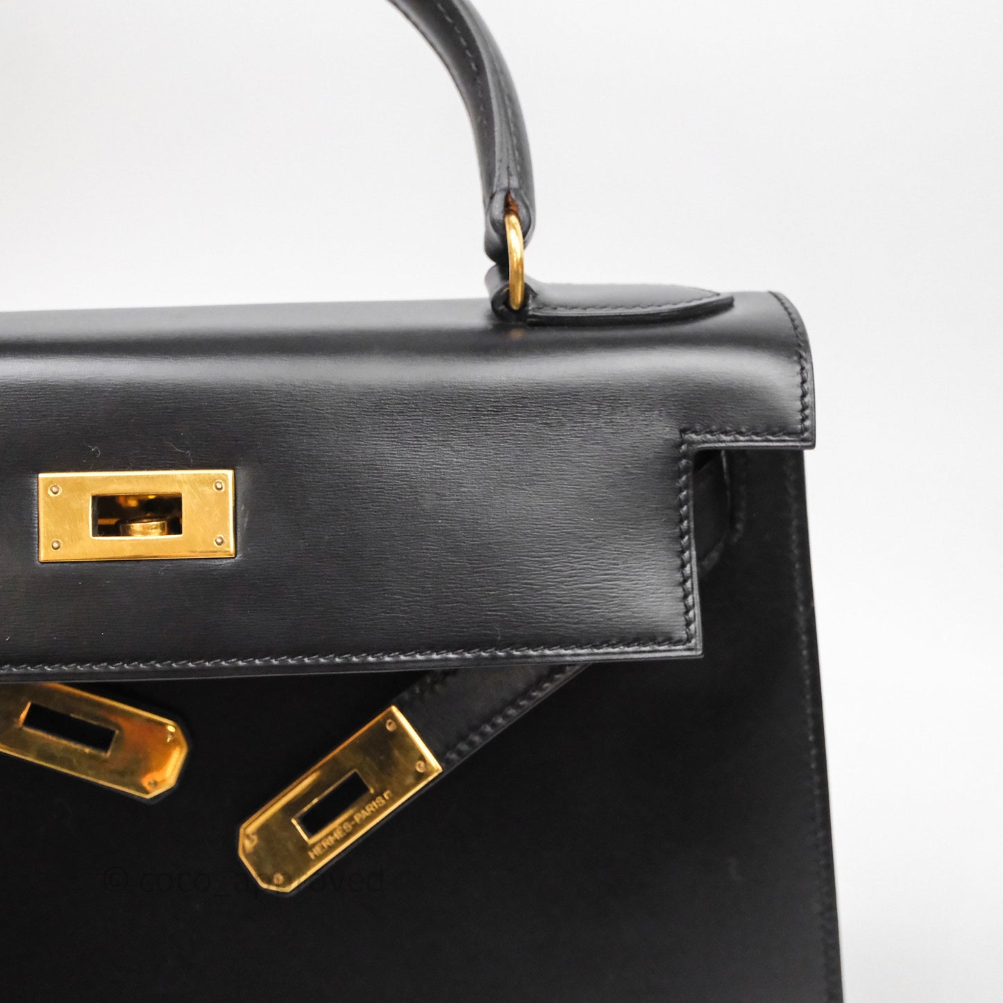 Hermès Vintage Kelly 28 Sellier Black Noir 89 Box Leather Gold Hardware