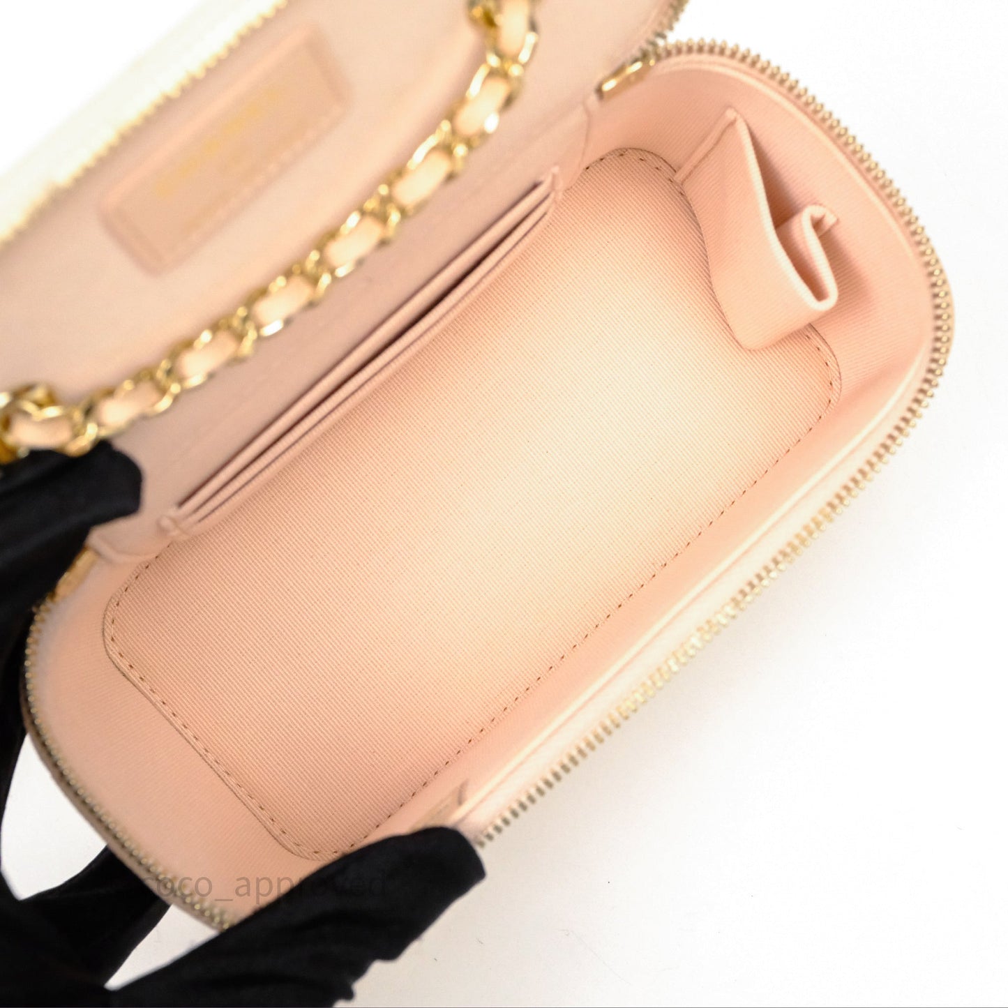 Chanel Vanity With Classic Chain Light Beige Caviar Gold Hardware