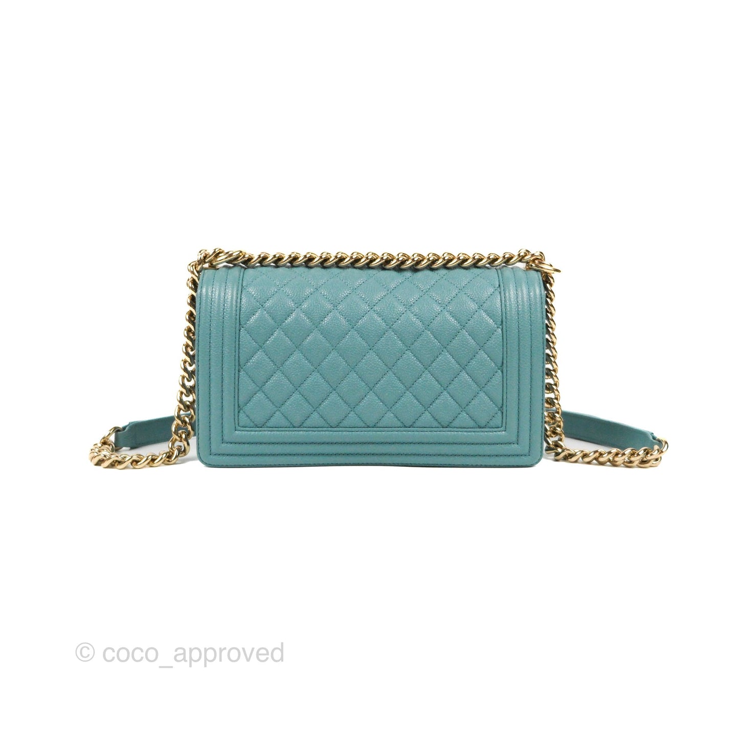 Chanel Quilted Medium Boy Tiffany Blue Caviar Gold Hardware