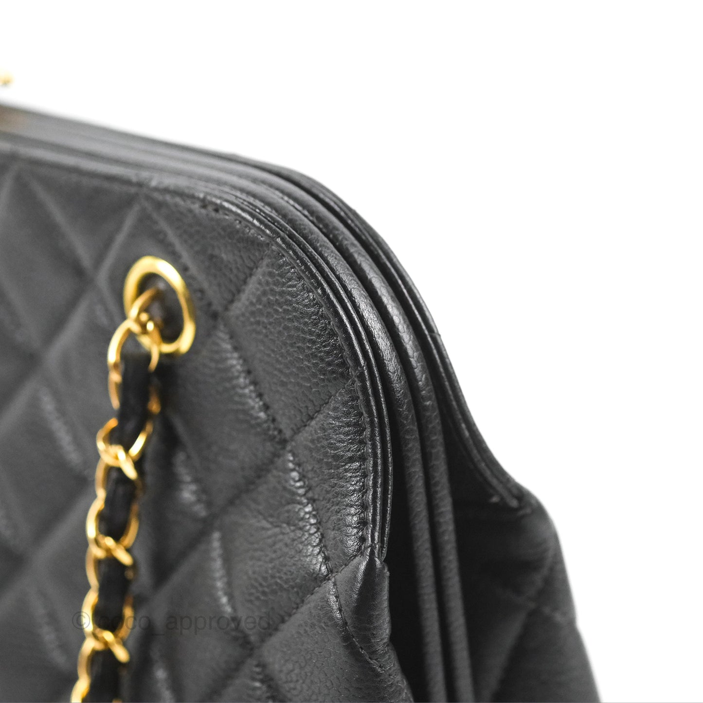 Chanel Vintage CC Kisslock Turnlock Shoulder Bag Quilted Black Caviar 24K Gold Hardware