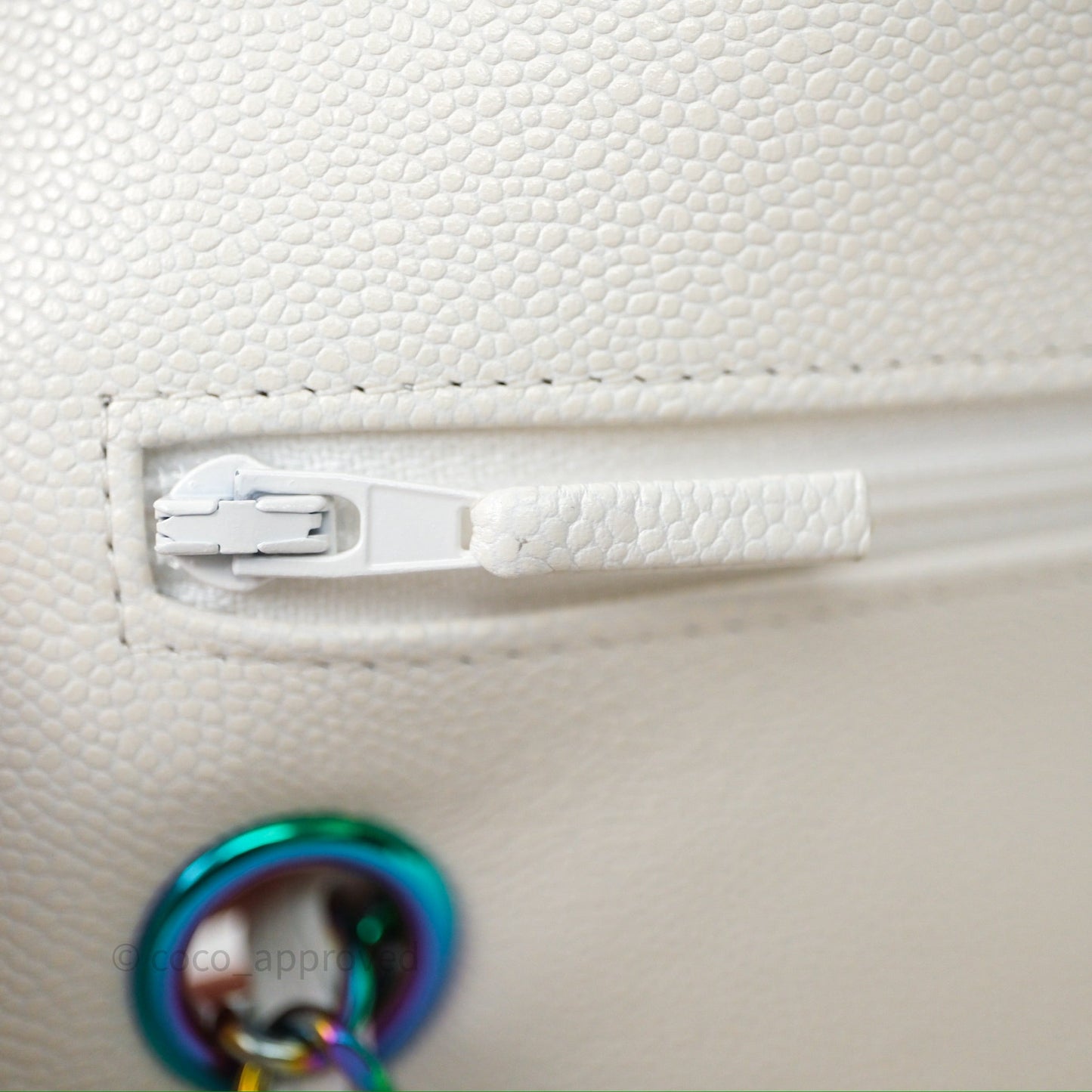 Chanel Classic Flap Small Ivory White Caviar Rainbow Hardware