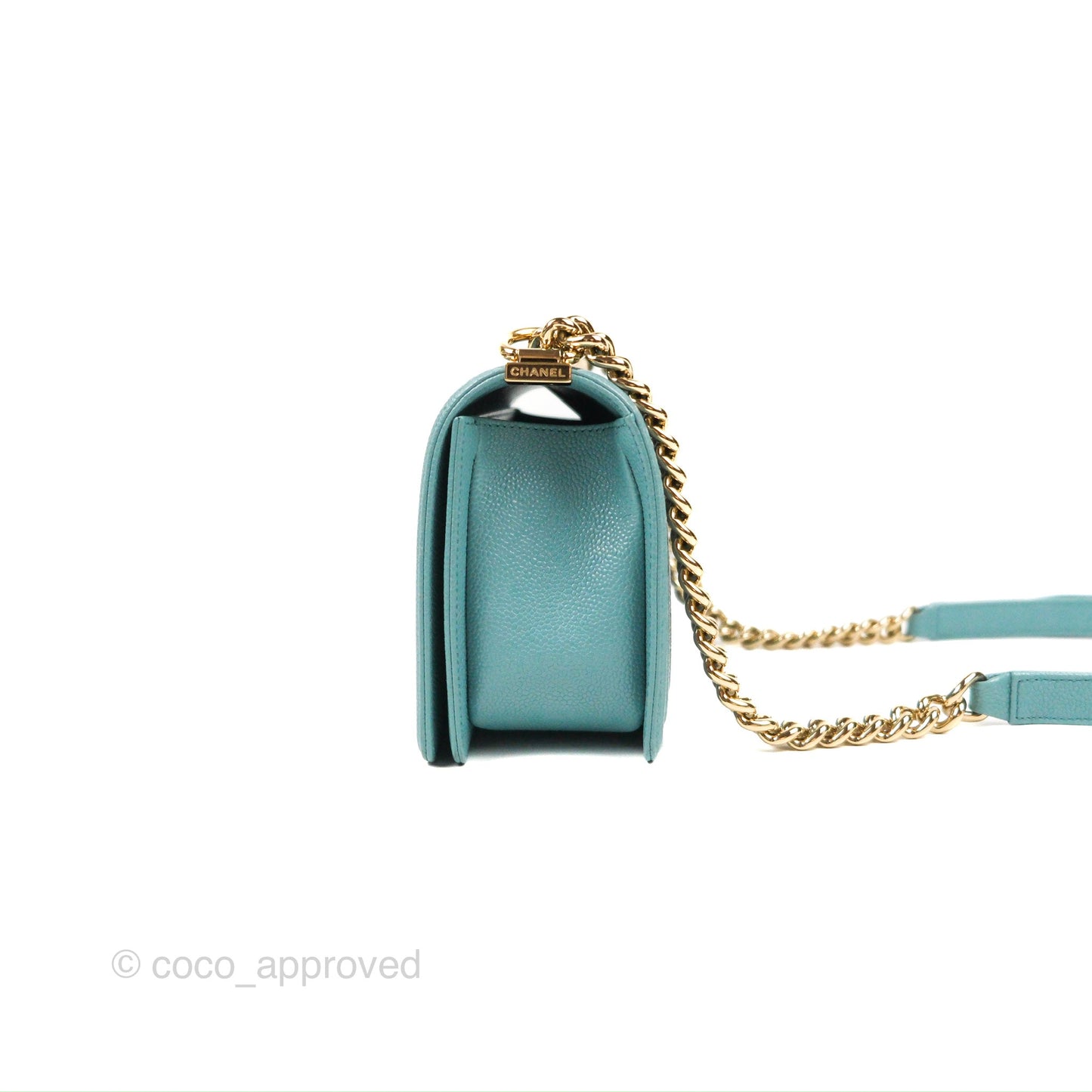 Chanel Quilted Medium Boy Tiffany Blue Caviar Gold Hardware