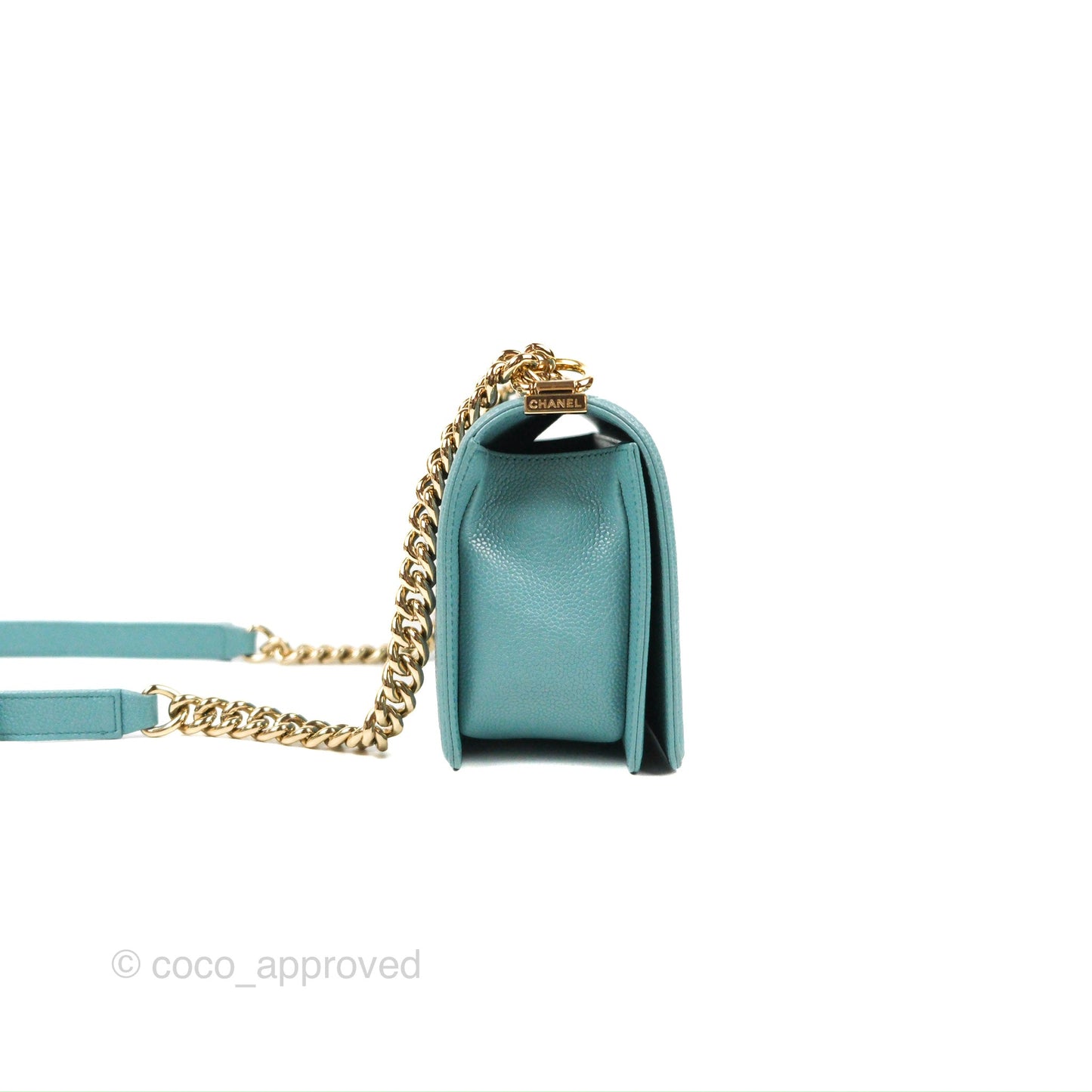 Chanel Quilted Medium Boy Tiffany Blue Caviar Gold Hardware
