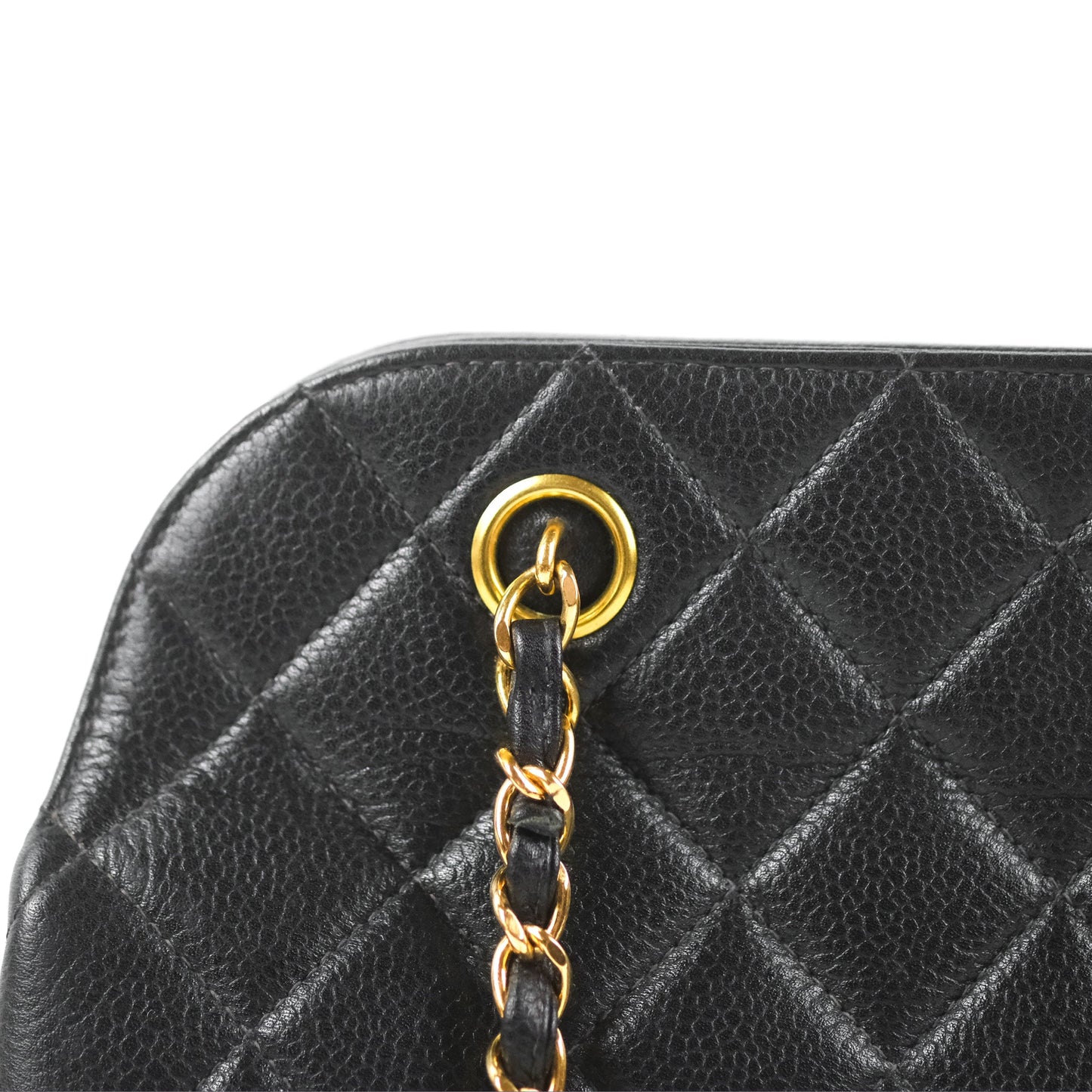 Chanel Vintage CC Kisslock Turnlock Shoulder Bag Quilted Black Caviar 24K Gold Hardware