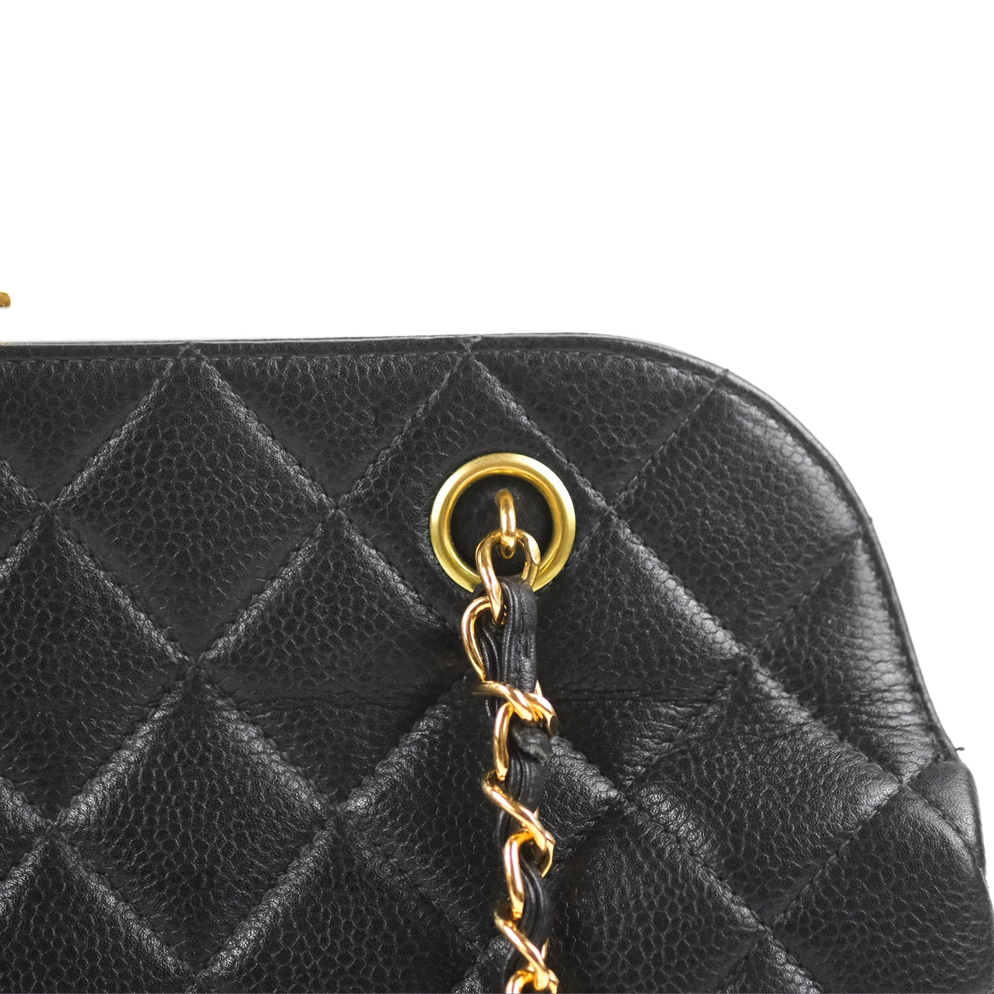 Chanel Vintage CC Kisslock Turnlock Shoulder Bag Quilted Black Caviar 24K Gold Hardware