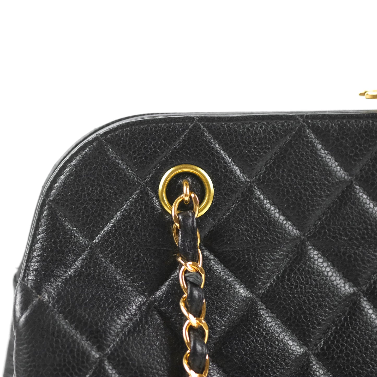Chanel Vintage CC Kisslock Turnlock Shoulder Bag Quilted Black Caviar 24K Gold Hardware