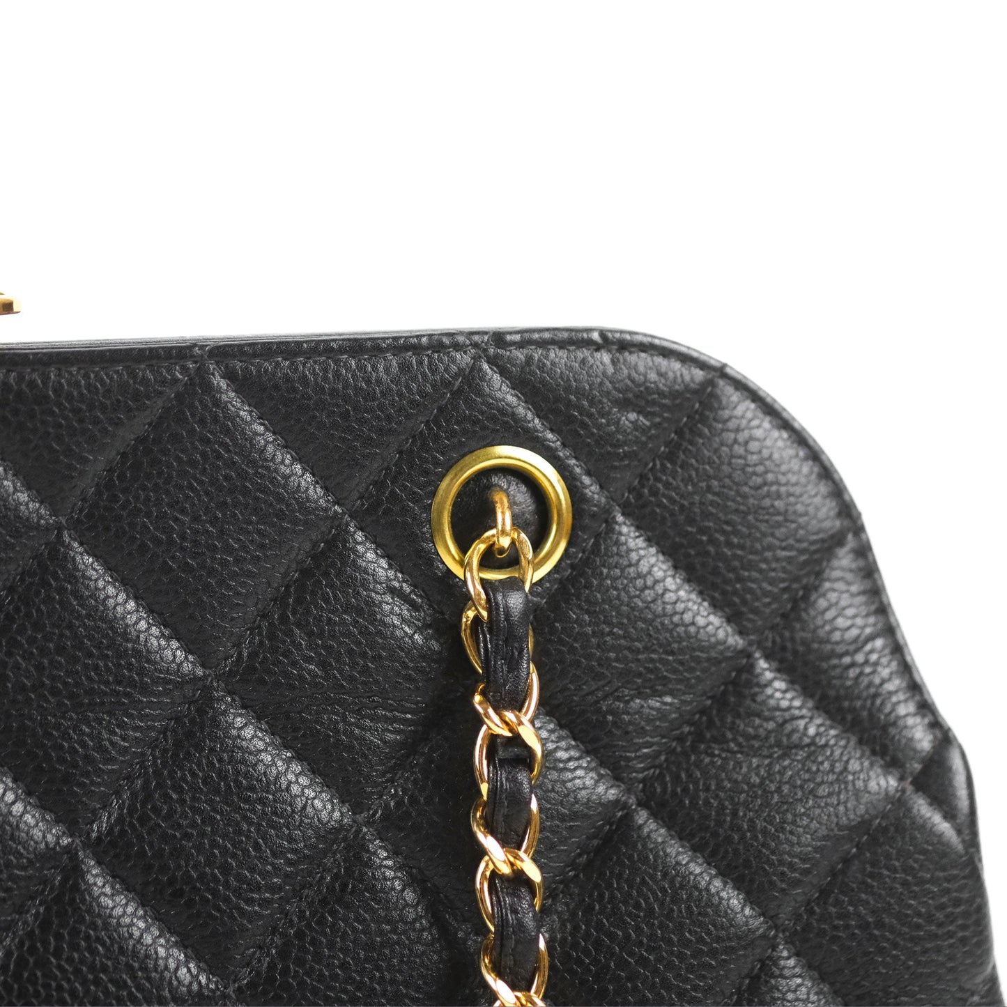 Chanel Vintage CC Kisslock Turnlock Shoulder Bag Quilted Black Caviar 24K Gold Hardware