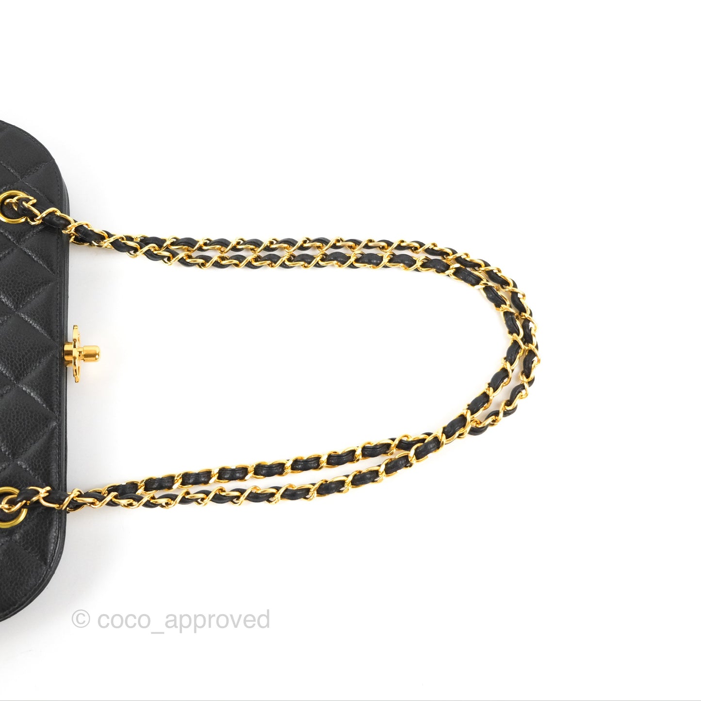 Chanel Vintage CC Kisslock Turnlock Shoulder Bag Quilted Black Caviar 24K Gold Hardware