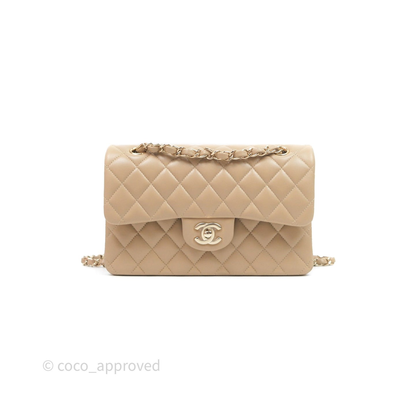 Chanel Small Quilted Classic Flap Beige Lambskin Gold Hardware