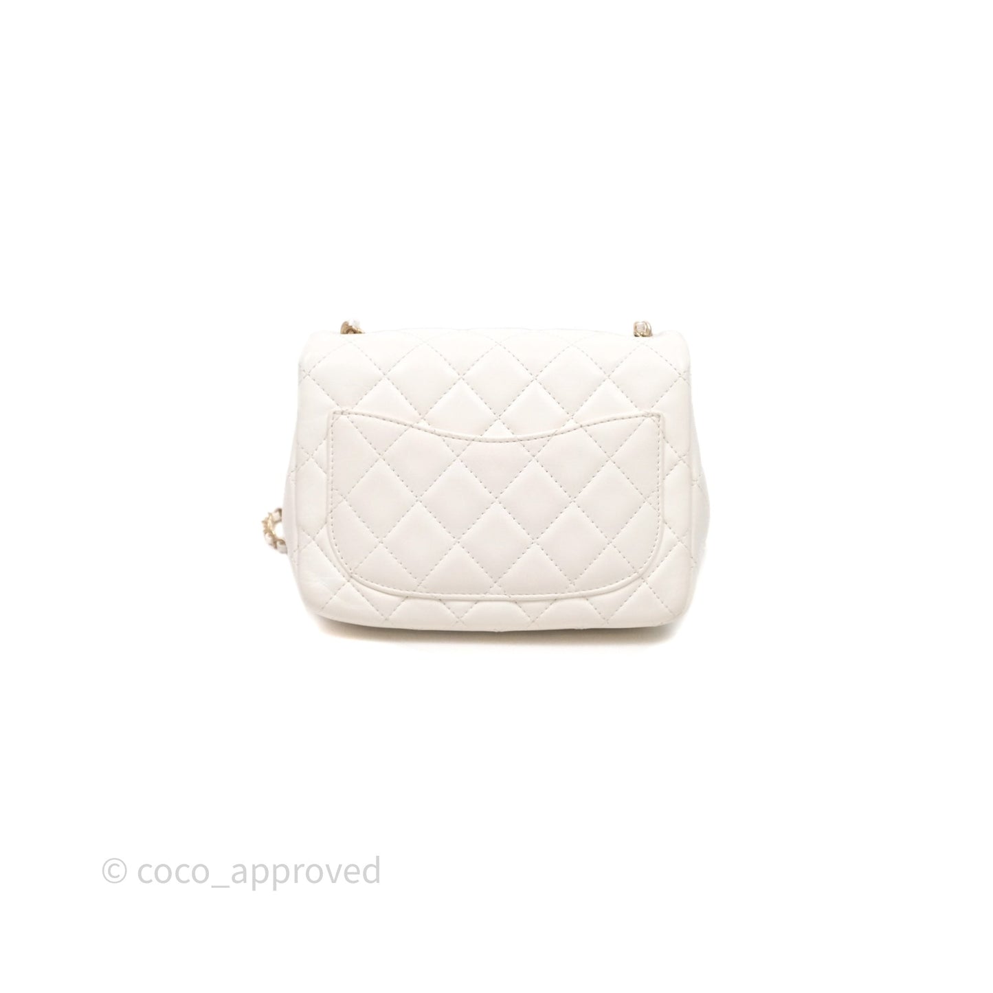 Chanel Mini Square Pearl Crush Quilted White Lambskin Aged Gold Hardware