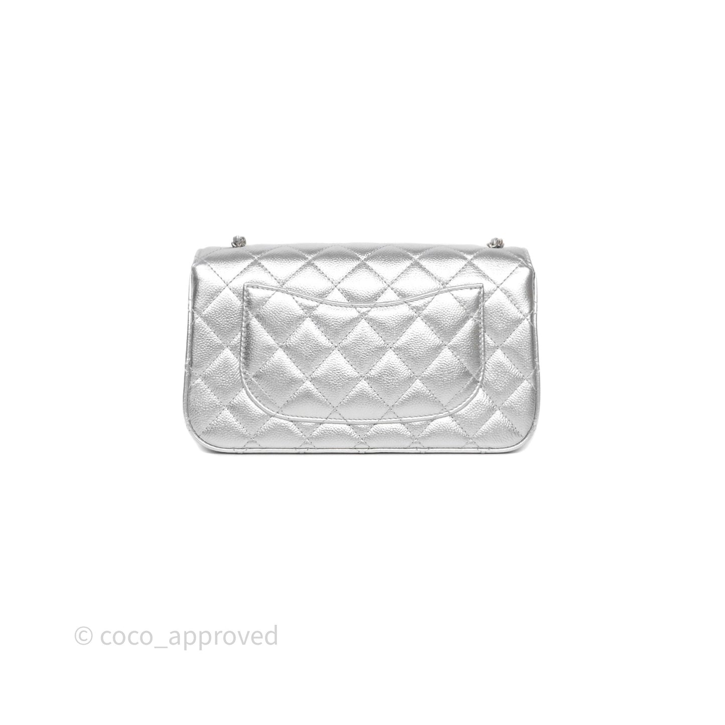 Chanel Quilted Mini Rectangular With Enamel CC Adjustable Chain Metallic Silver Caviar