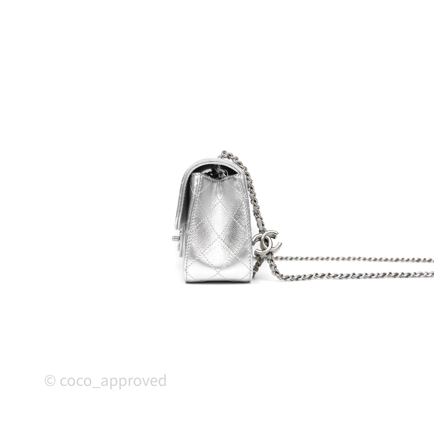 Chanel Quilted Mini Rectangular With Enamel CC Adjustable Chain Metallic Silver Caviar