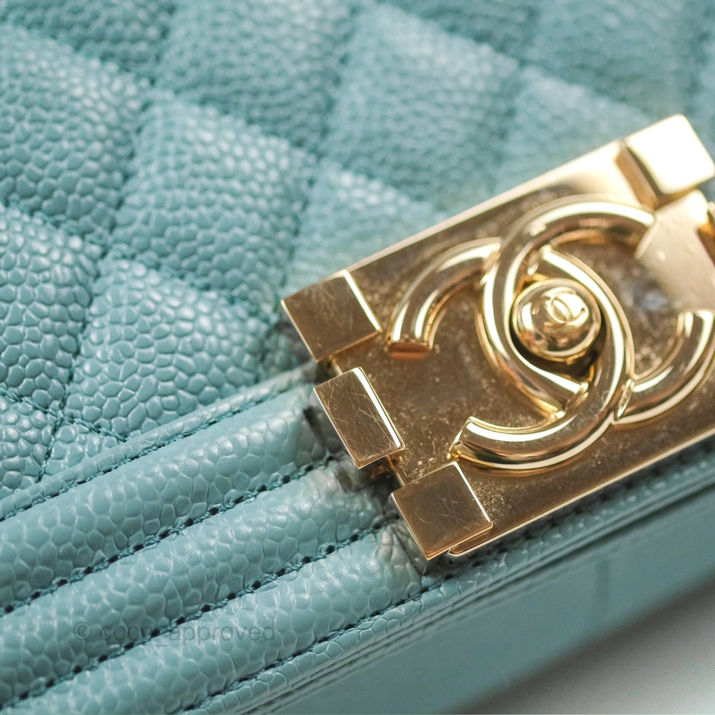Chanel Quilted Medium Boy Tiffany Blue Caviar Gold Hardware
