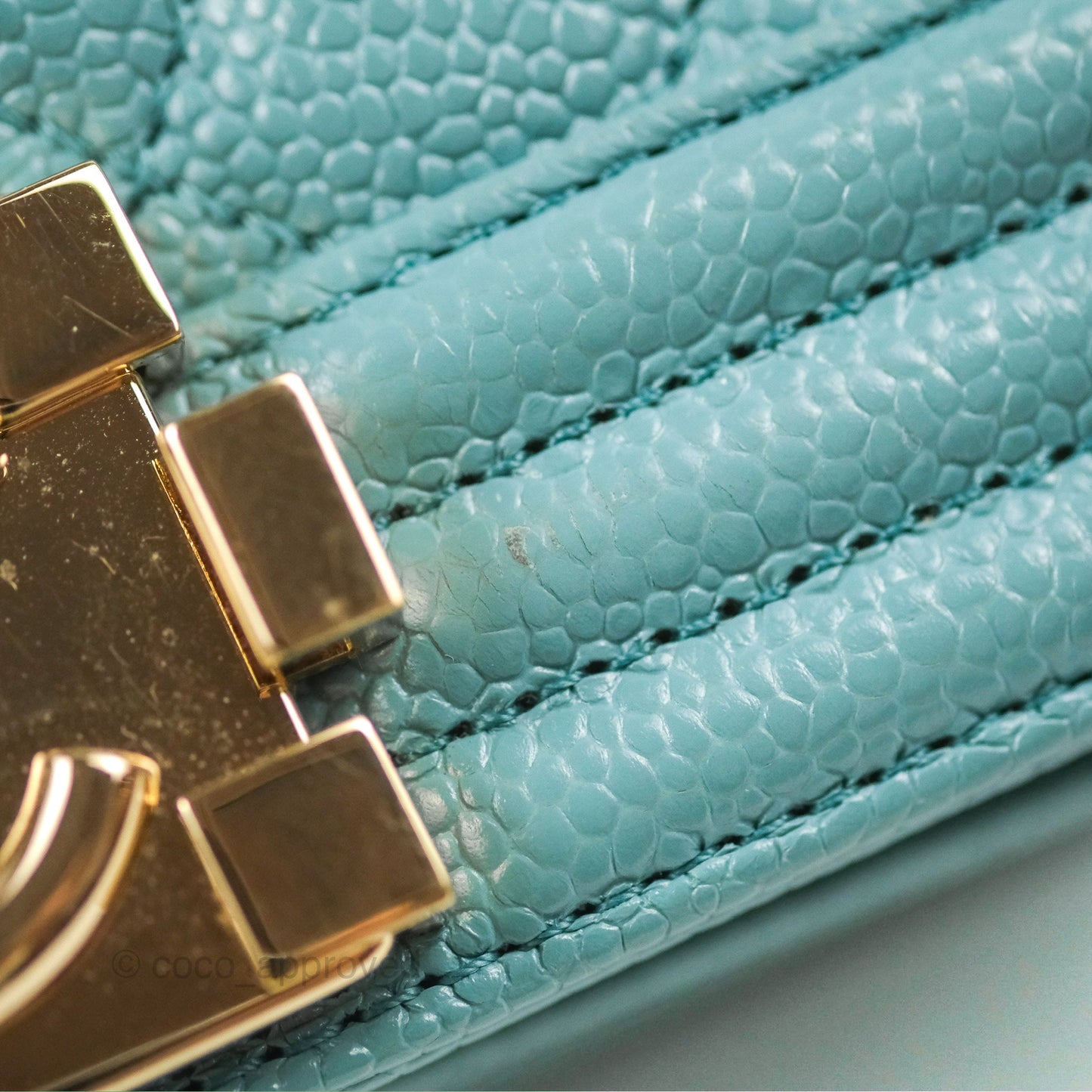 Chanel Quilted Medium Boy Tiffany Blue Caviar Gold Hardware