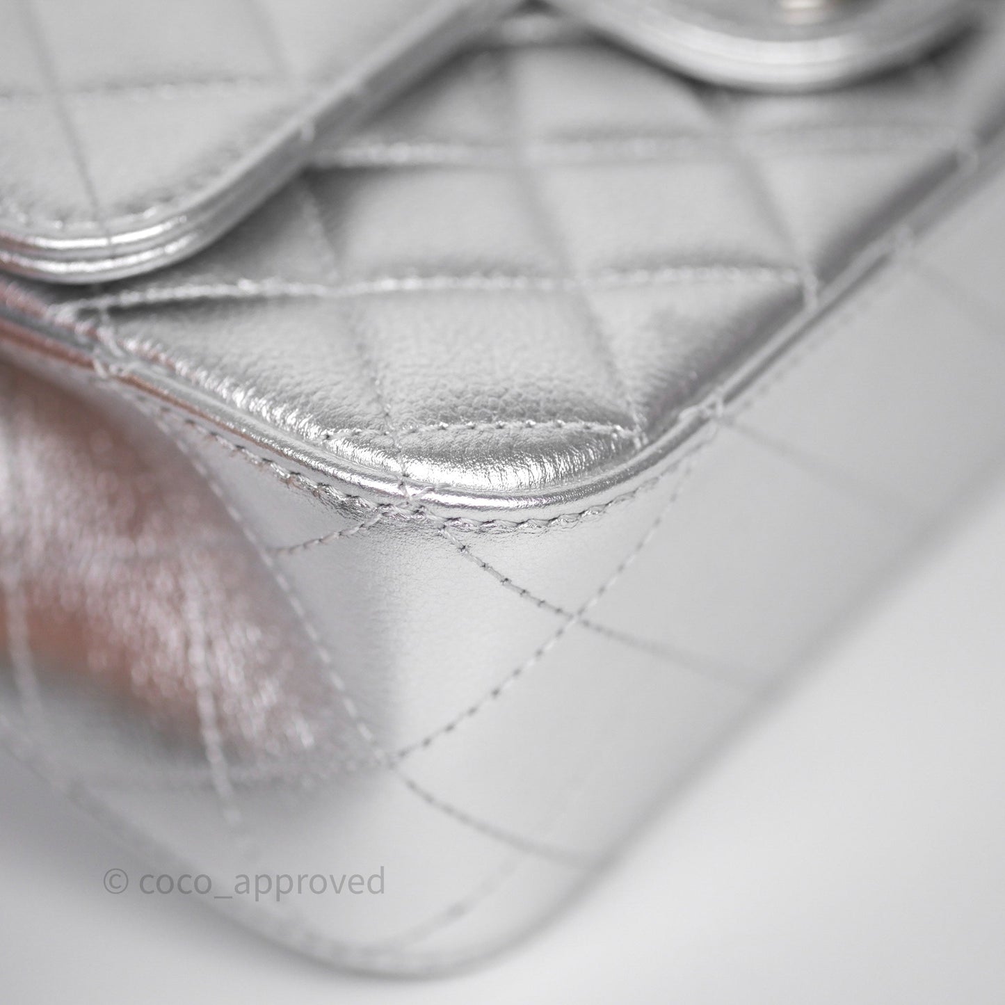 Chanel Quilted Mini Rectangular With Enamel CC Adjustable Chain Metallic Silver Caviar