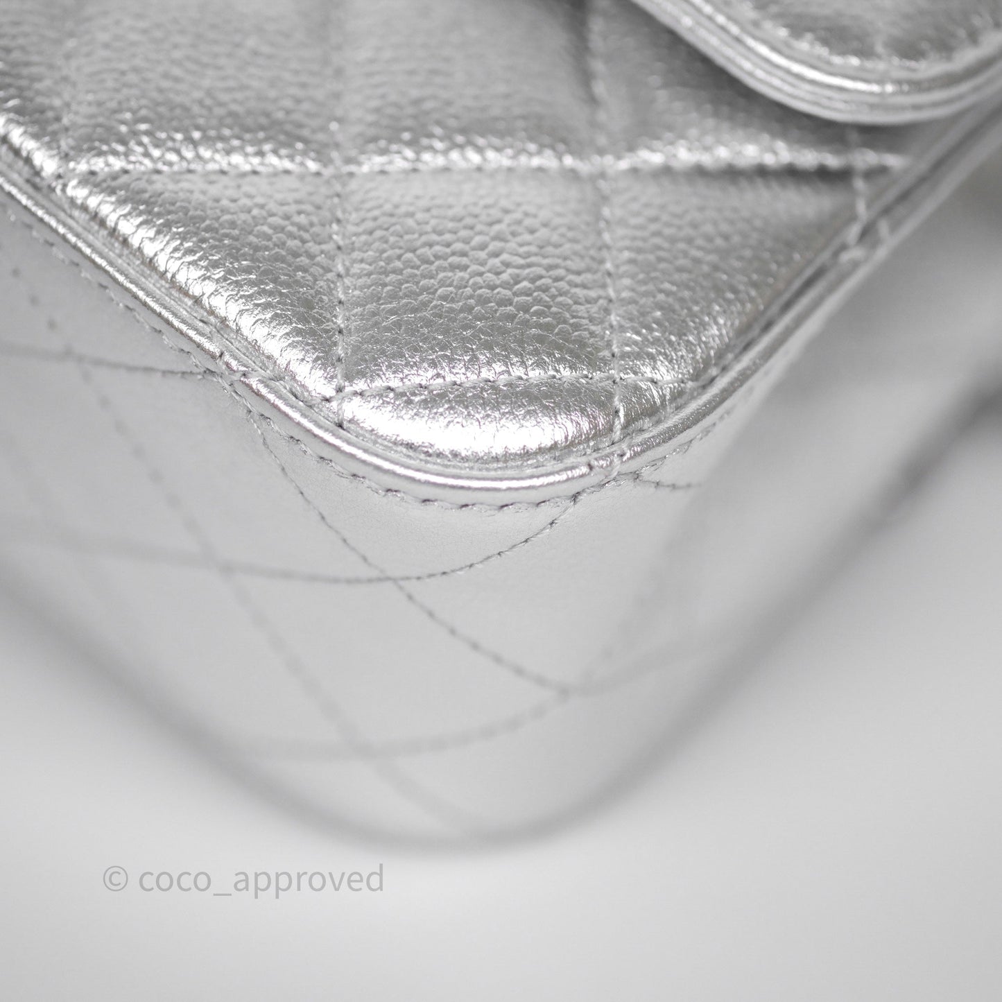 Chanel Quilted Mini Rectangular With Enamel CC Adjustable Chain Metallic Silver Caviar