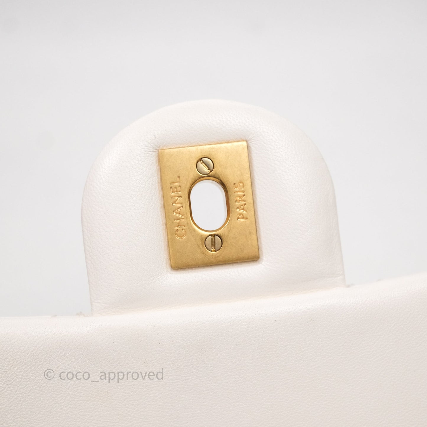 Chanel Mini Square Pearl Crush Quilted White Lambskin Aged Gold Hardware