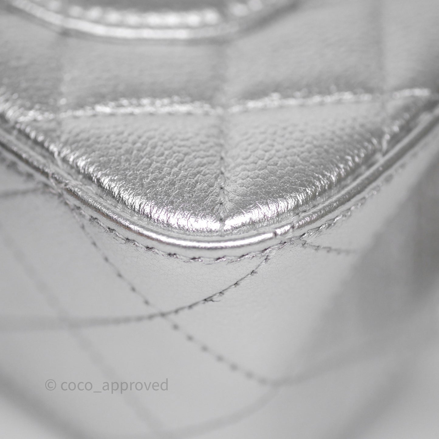 Chanel Quilted Mini Rectangular With Enamel CC Adjustable Chain Metallic Silver Caviar