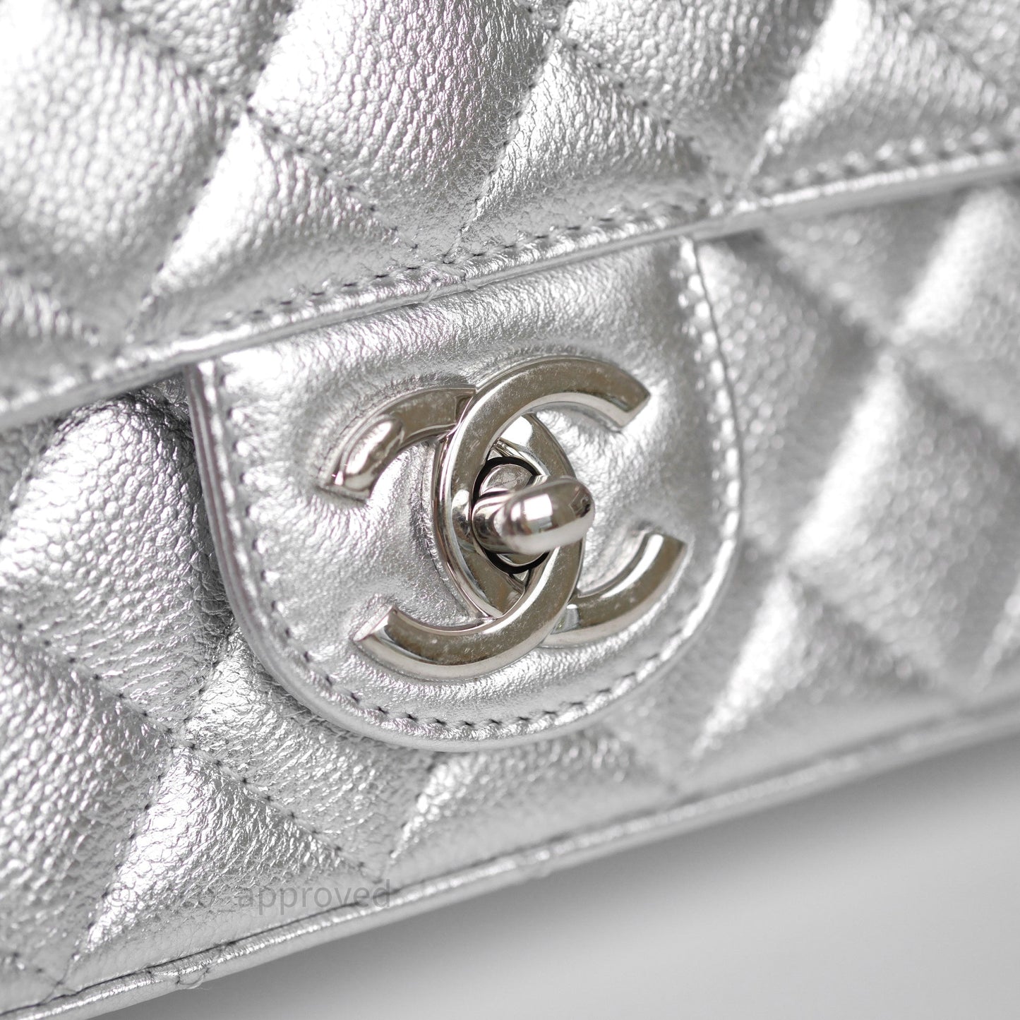 Chanel Quilted Mini Rectangular With Enamel CC Adjustable Chain Metallic Silver Caviar