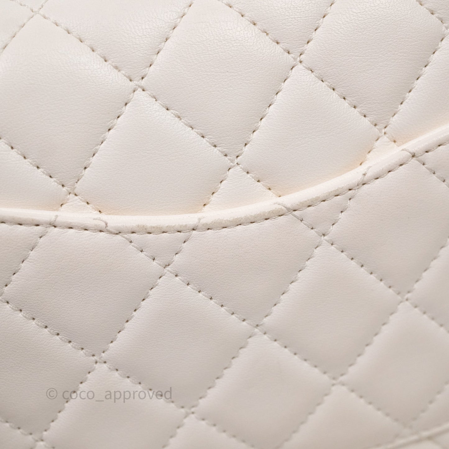 Chanel Mini Square Pearl Crush Quilted White Lambskin Aged Gold Hardware