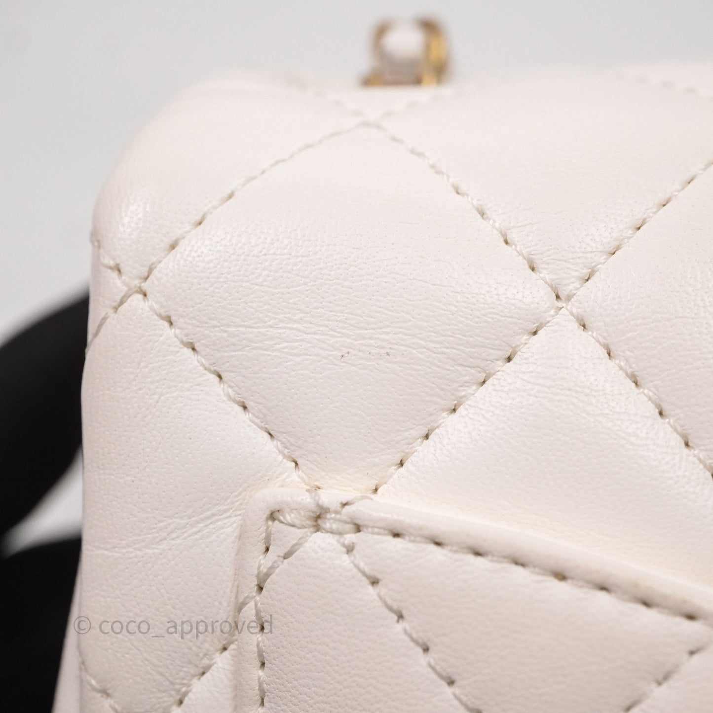 Chanel Mini Square Pearl Crush Quilted White Lambskin Aged Gold Hardware