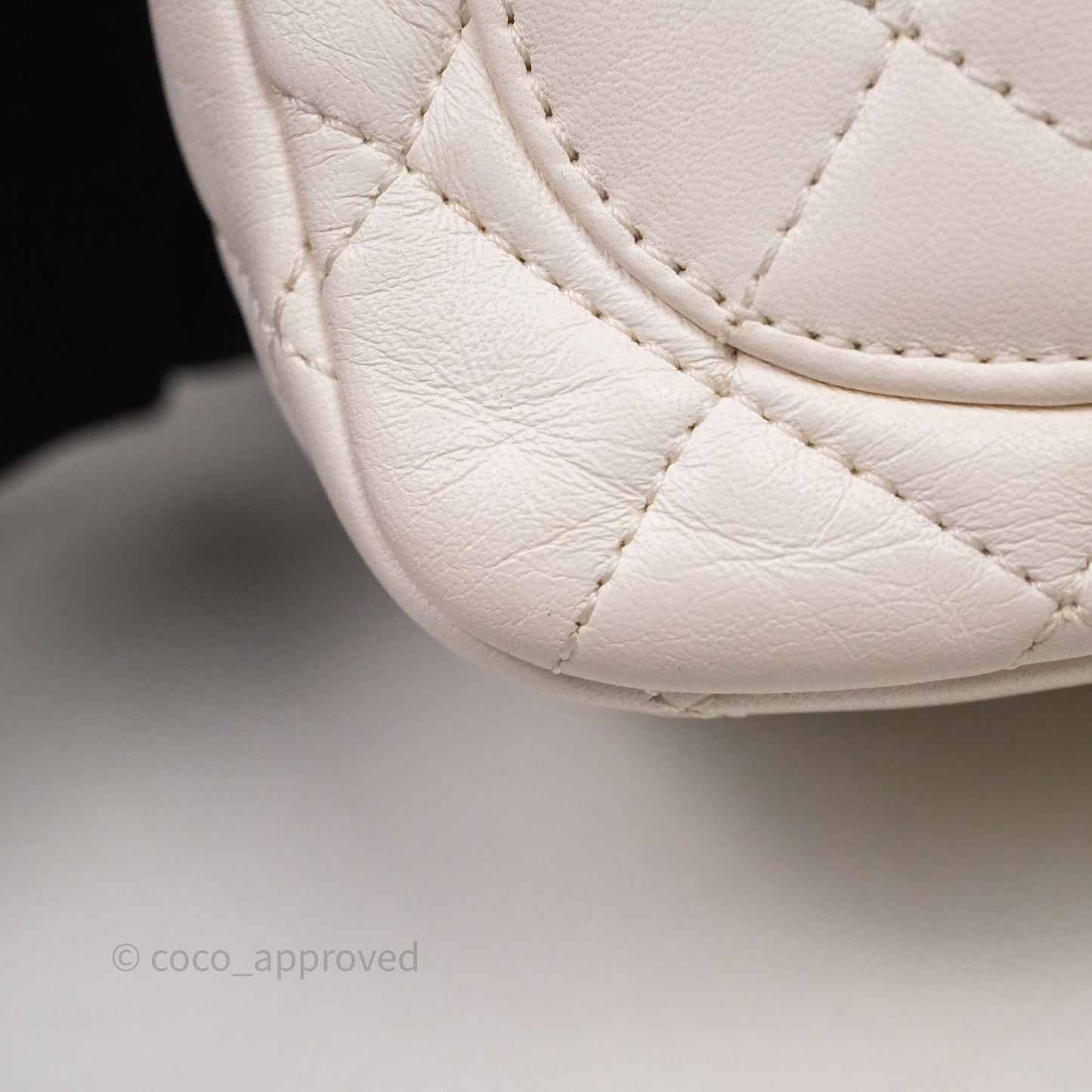 Chanel Mini Square Pearl Crush Quilted White Lambskin Aged Gold Hardware