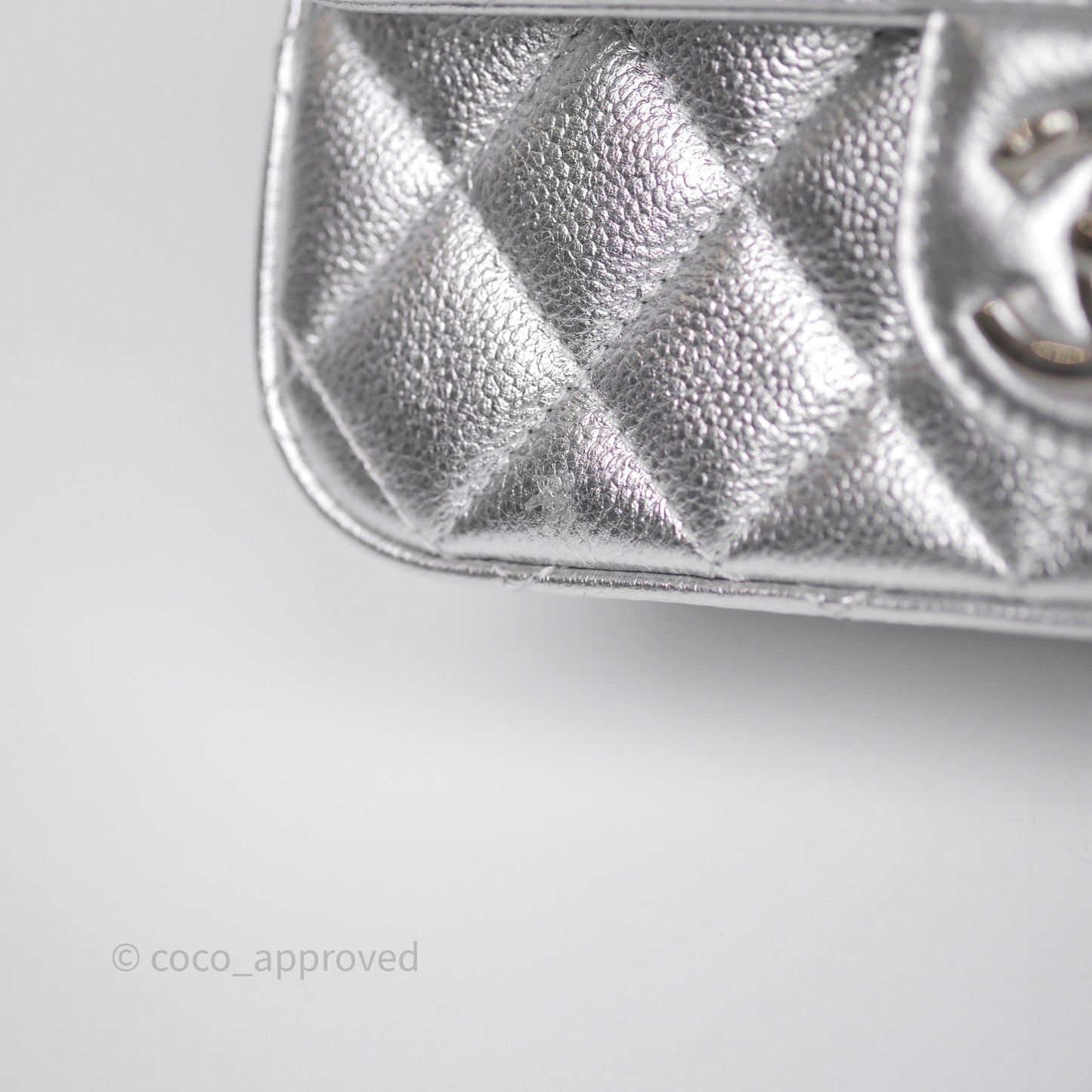 Chanel Quilted Mini Rectangular With Enamel CC Adjustable Chain Metallic Silver Caviar
