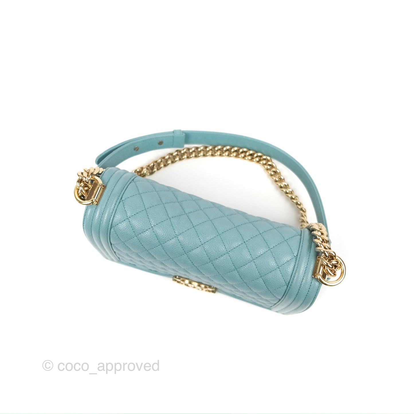 Chanel Quilted Medium Boy Tiffany Blue Caviar Gold Hardware