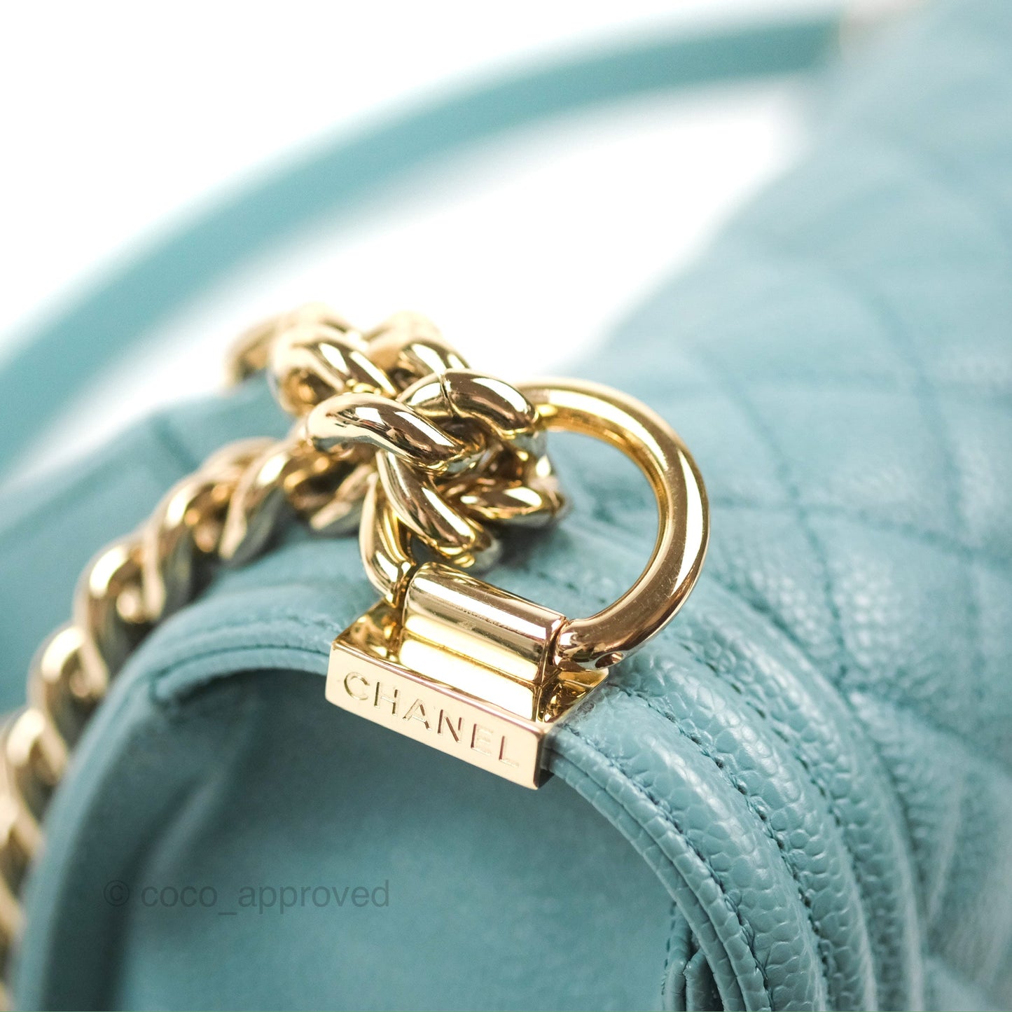 Chanel Quilted Medium Boy Tiffany Blue Caviar Gold Hardware