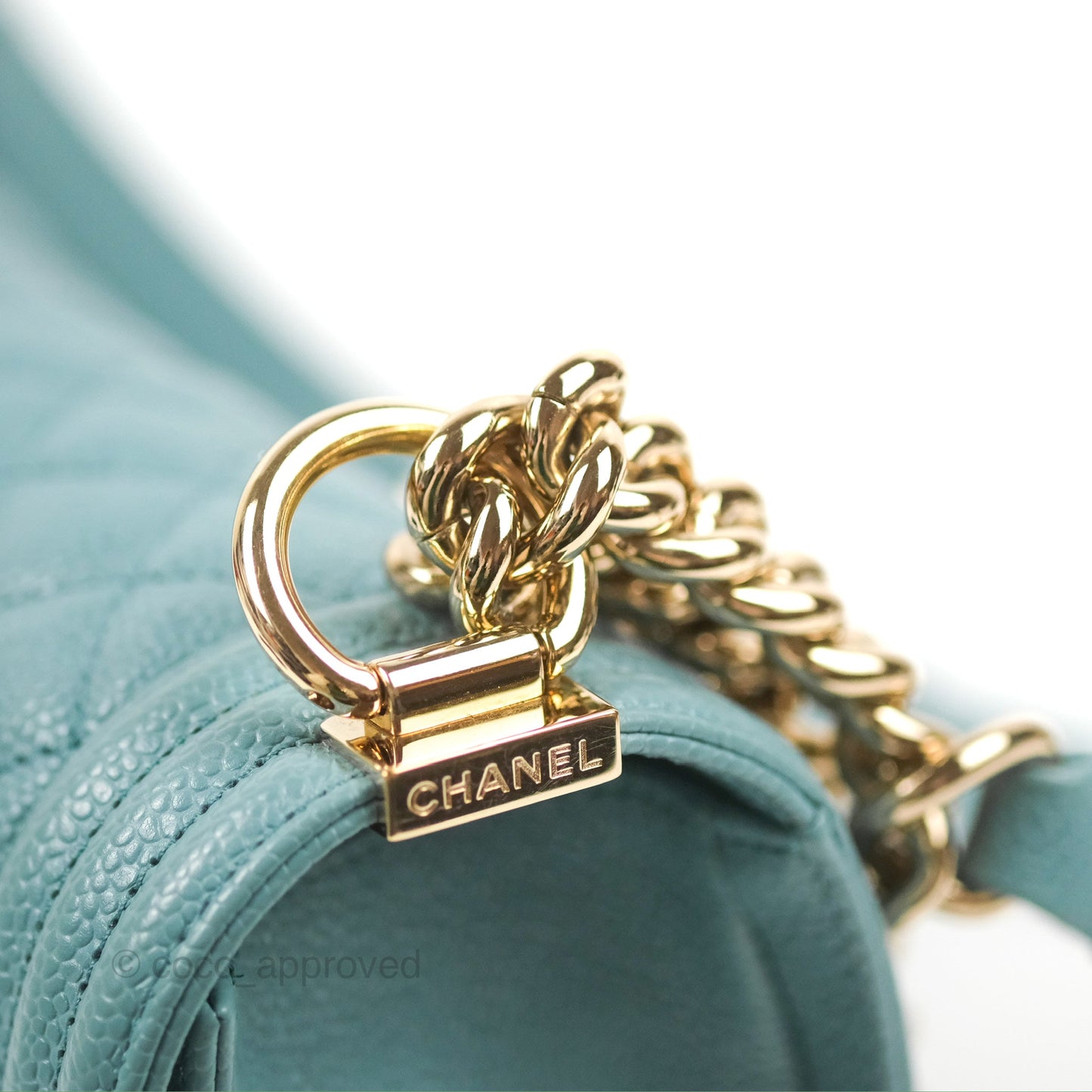 Chanel Quilted Medium Boy Tiffany Blue Caviar Gold Hardware
