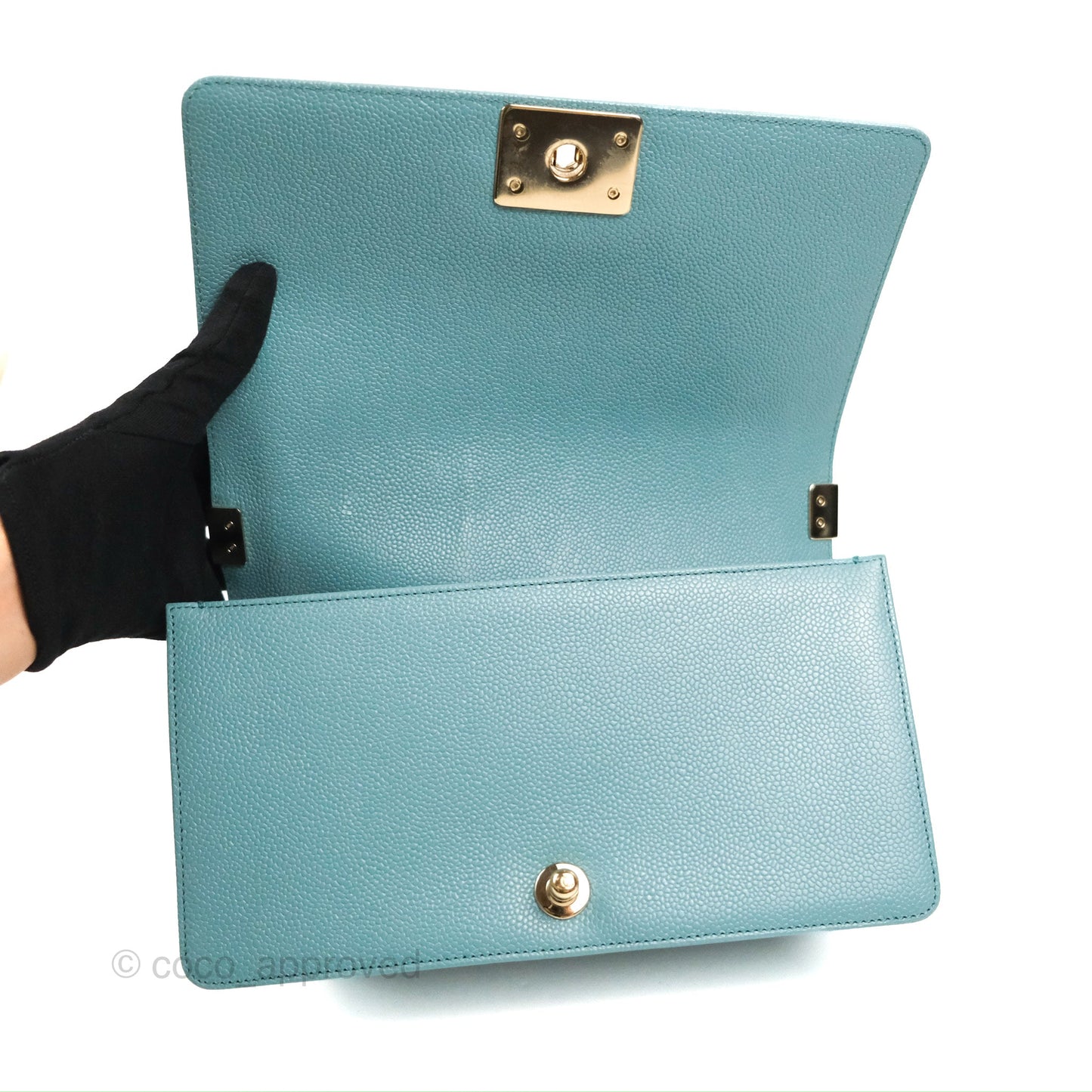 Chanel Quilted Medium Boy Tiffany Blue Caviar Gold Hardware