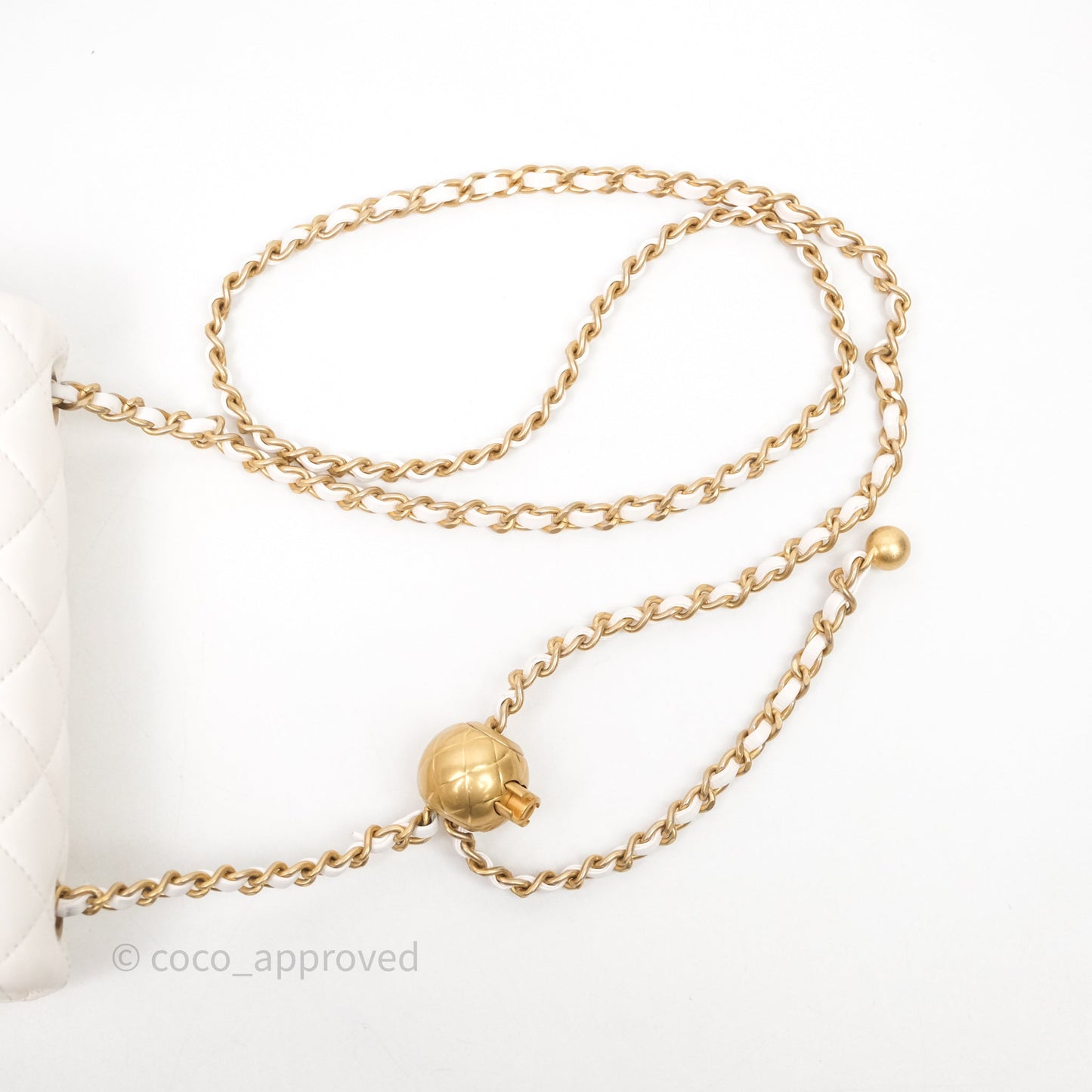 Chanel Mini Square Pearl Crush Quilted White Lambskin Aged Gold Hardware