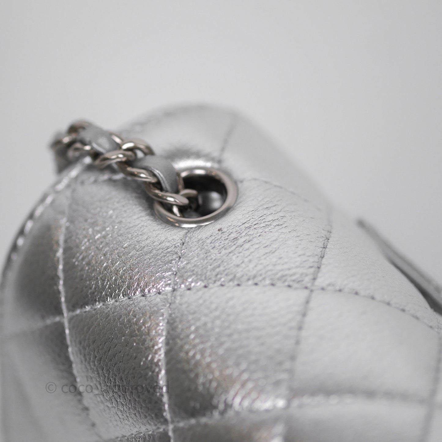 Chanel Quilted Mini Rectangular With Enamel CC Adjustable Chain Metallic Silver Caviar