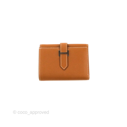 Hermes Bearn Trifold Compact Wallet Gold Epsom Palladium Hardware