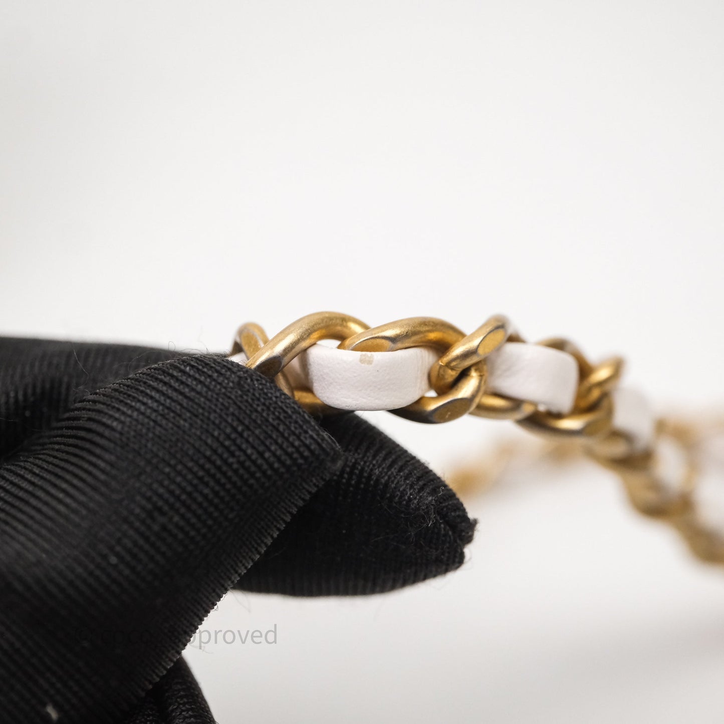 Chanel Mini Square Pearl Crush Quilted White Lambskin Aged Gold Hardware
