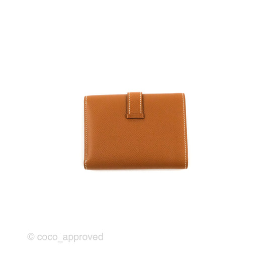 Hermes Bearn Trifold Compact Wallet Gold Epsom Palladium Hardware