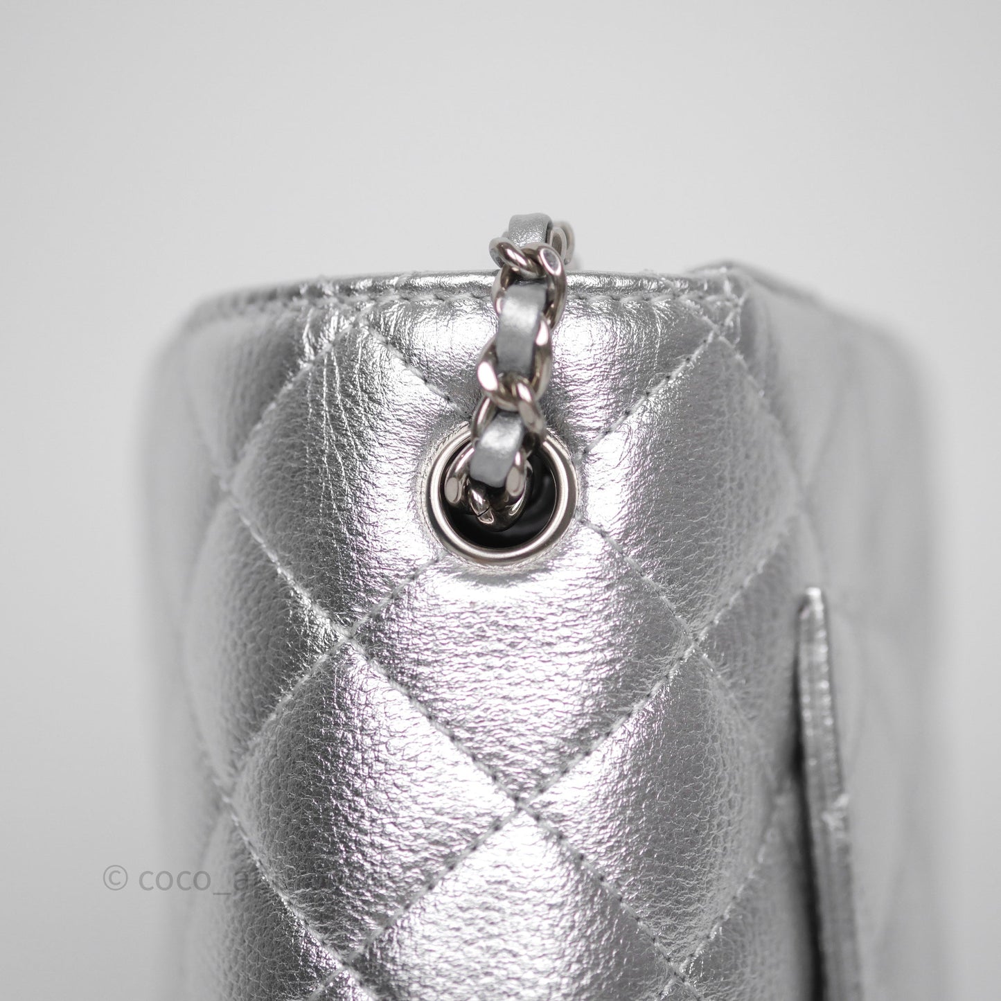 Chanel Quilted Mini Rectangular With Enamel CC Adjustable Chain Metallic Silver Caviar