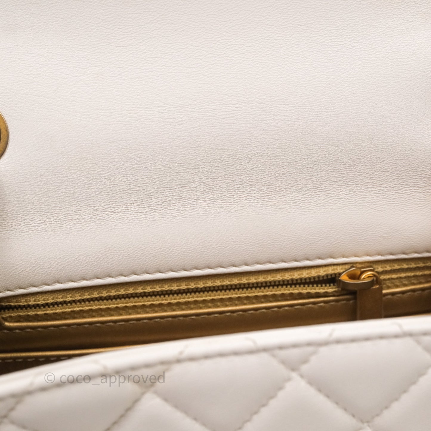 Chanel Mini Square Pearl Crush Quilted White Lambskin Aged Gold Hardware