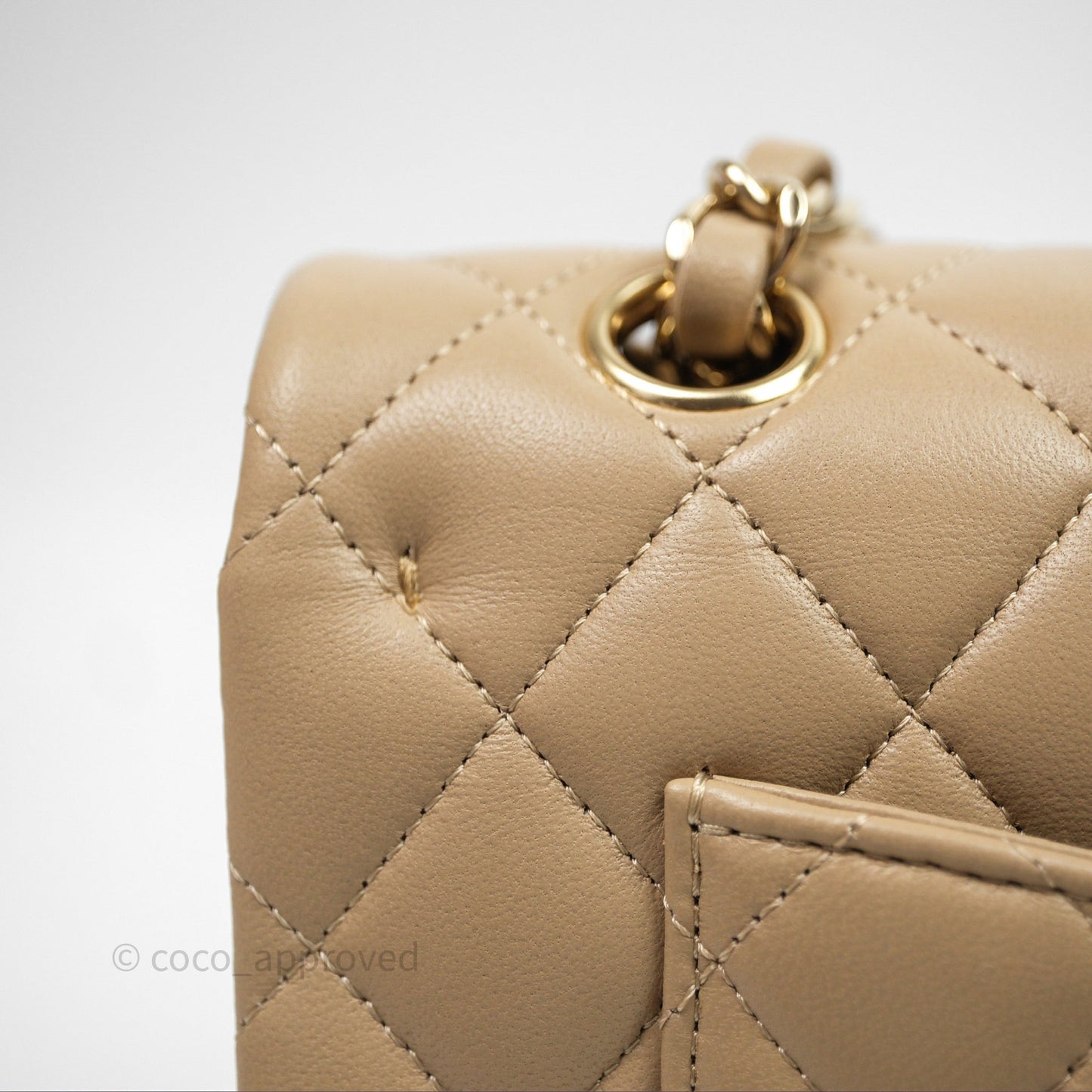 Chanel Small Quilted Classic Flap Beige Lambskin Gold Hardware